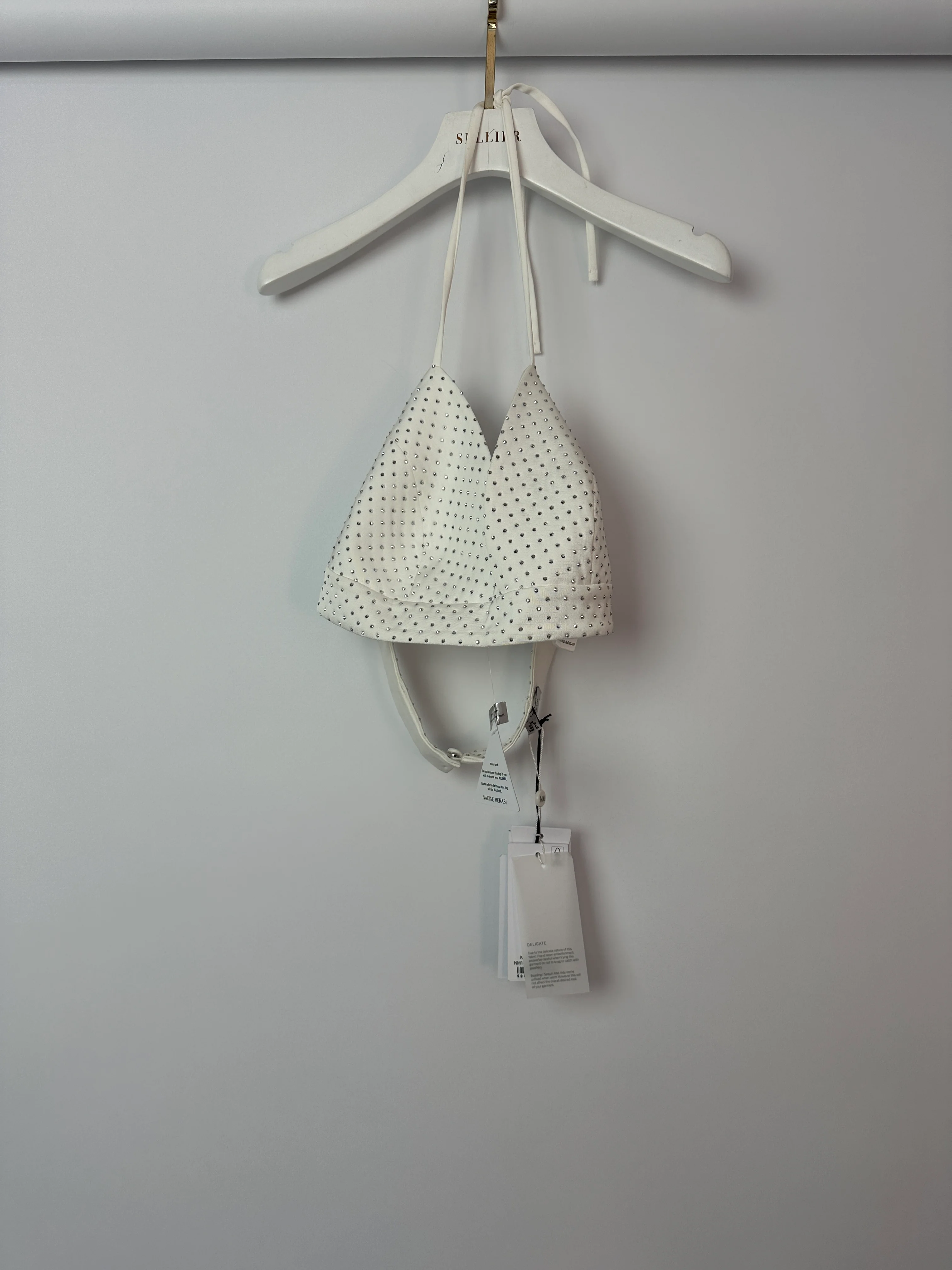 Nadine Merabi White Bra Top with Silver Rhinestone Embellishment Size S/M (UK 8/10) - Image 13