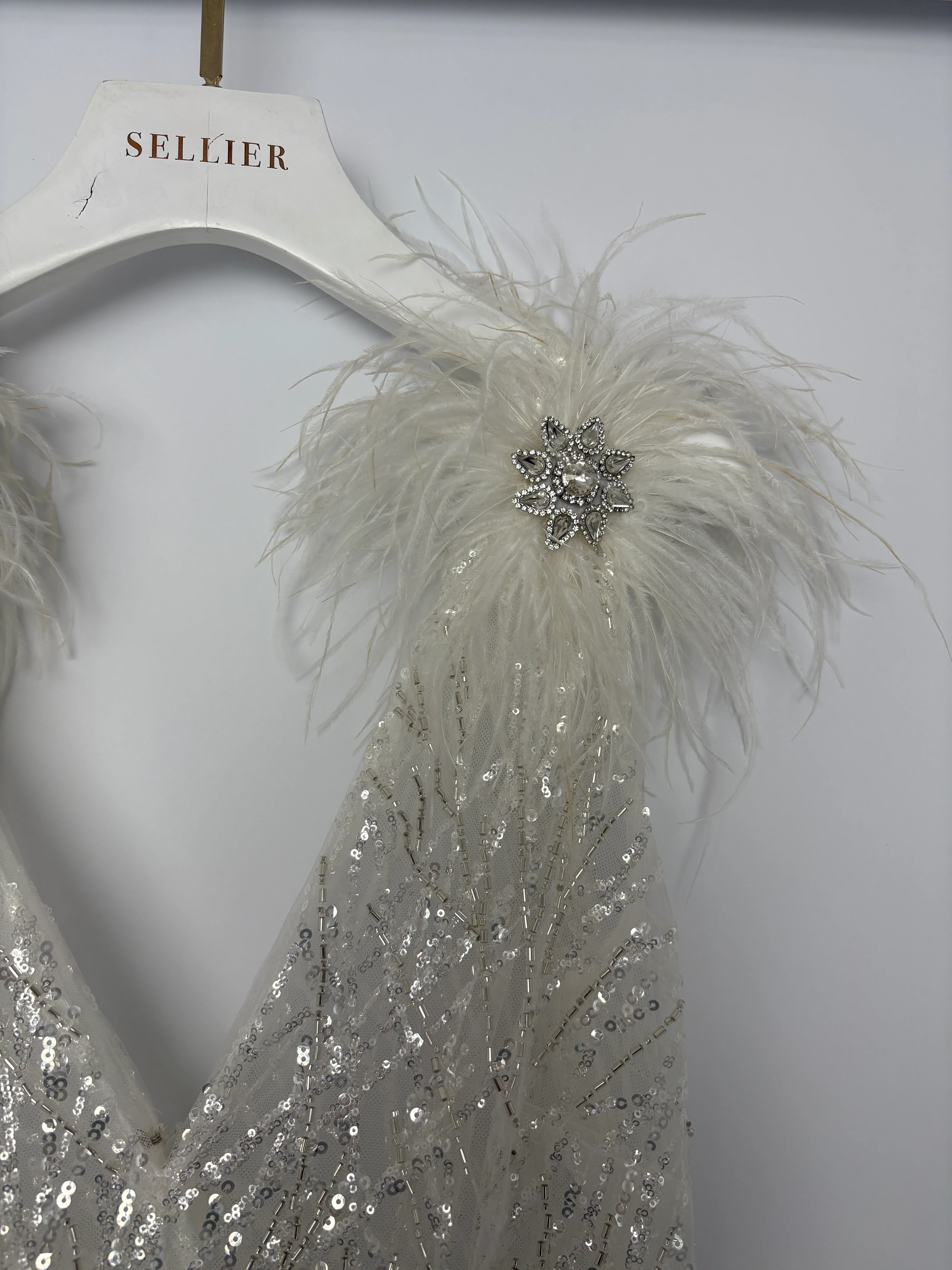 Nadine Merabi White Sequin and Feather Embellished Sleeveless Jumpsuit Size UK 8 - Image 10