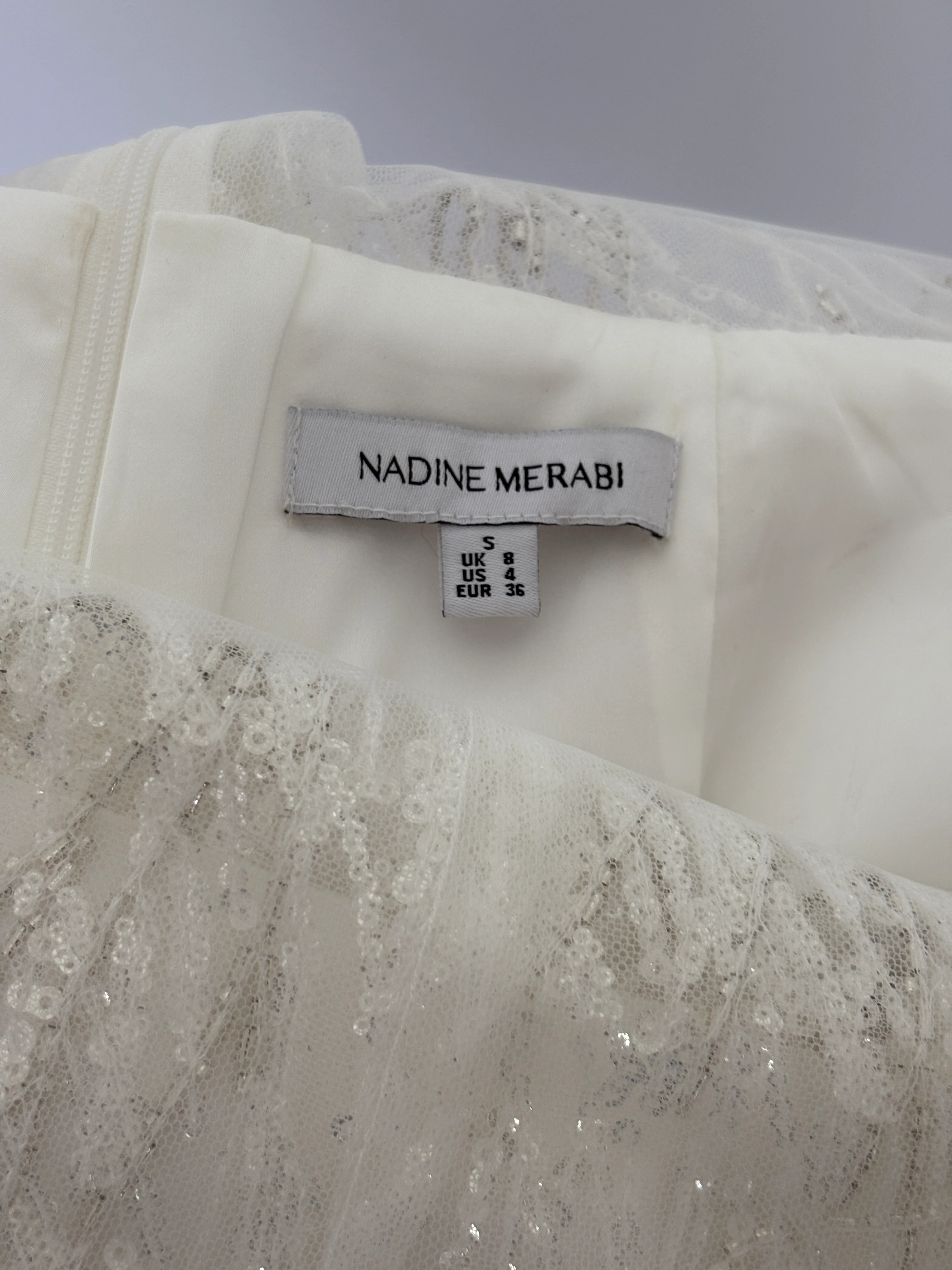 Nadine Merabi White Sequin and Feather Embellished Sleeveless Jumpsuit Size UK 8 - Image 11