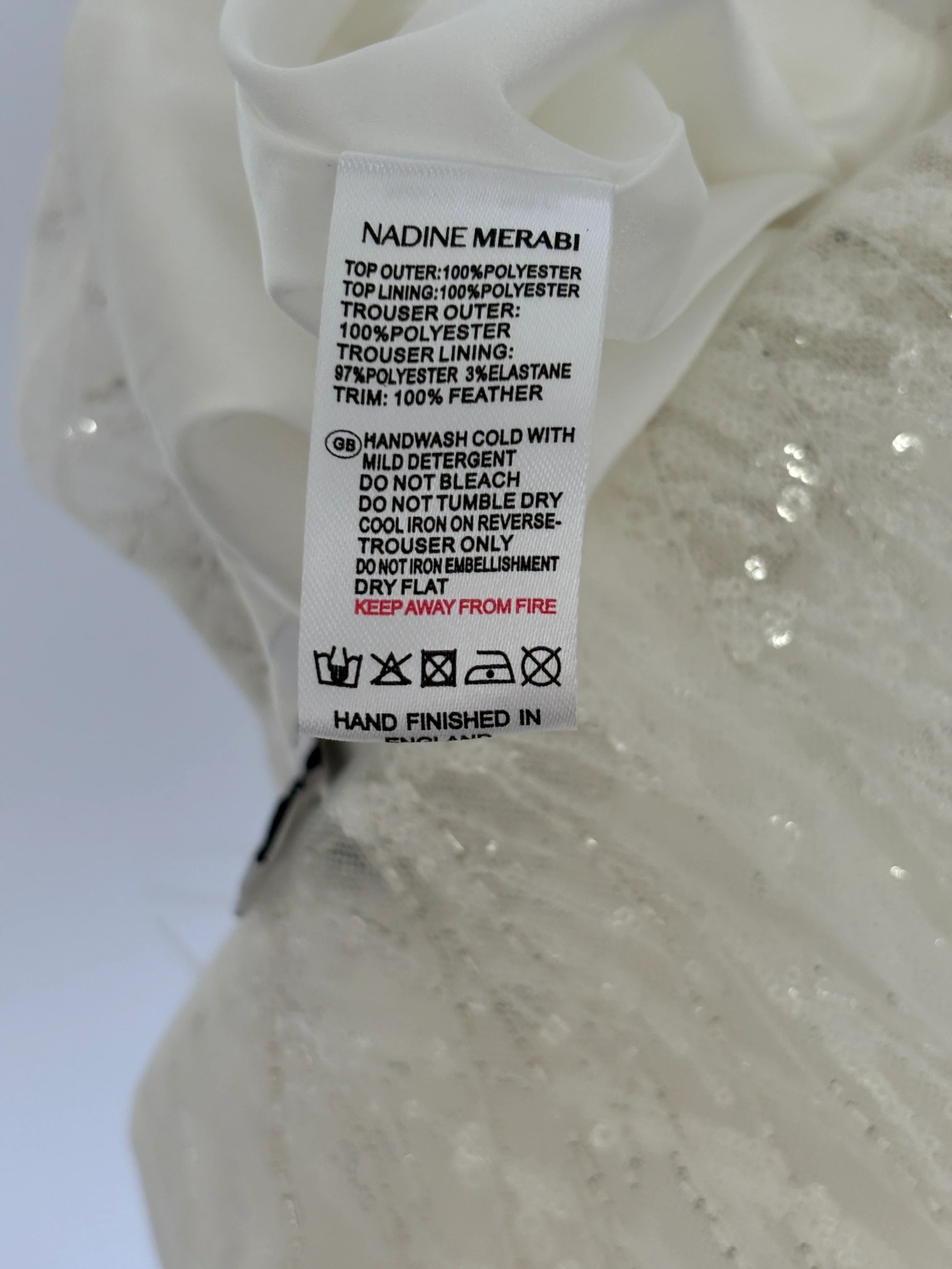 Nadine Merabi White Sequin and Feather Embellished Sleeveless Jumpsuit Size UK 8 - Image 12