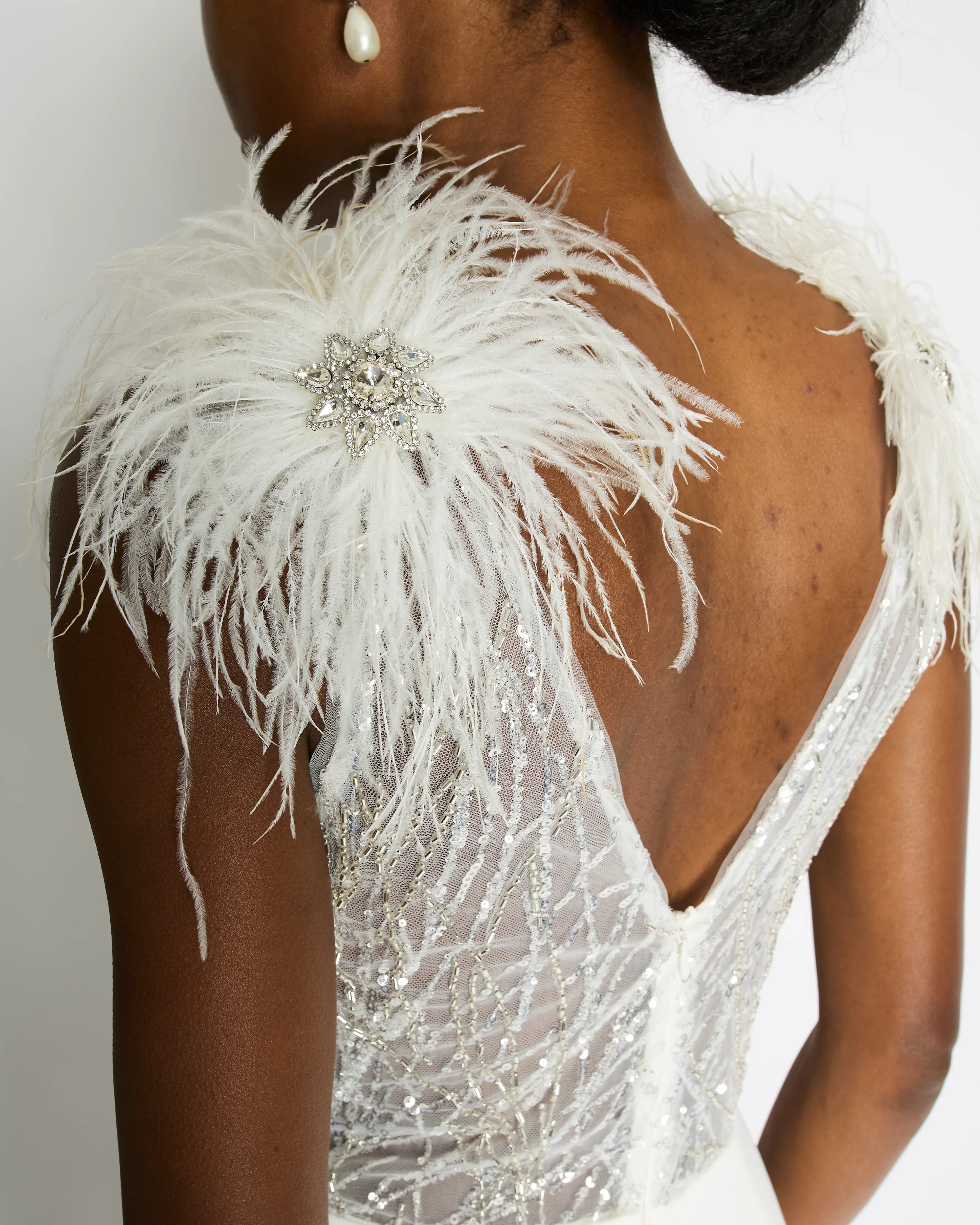 Nadine Merabi White Sequin and Feather Embellished Sleeveless Jumpsuit Size UK 8 - Image 4