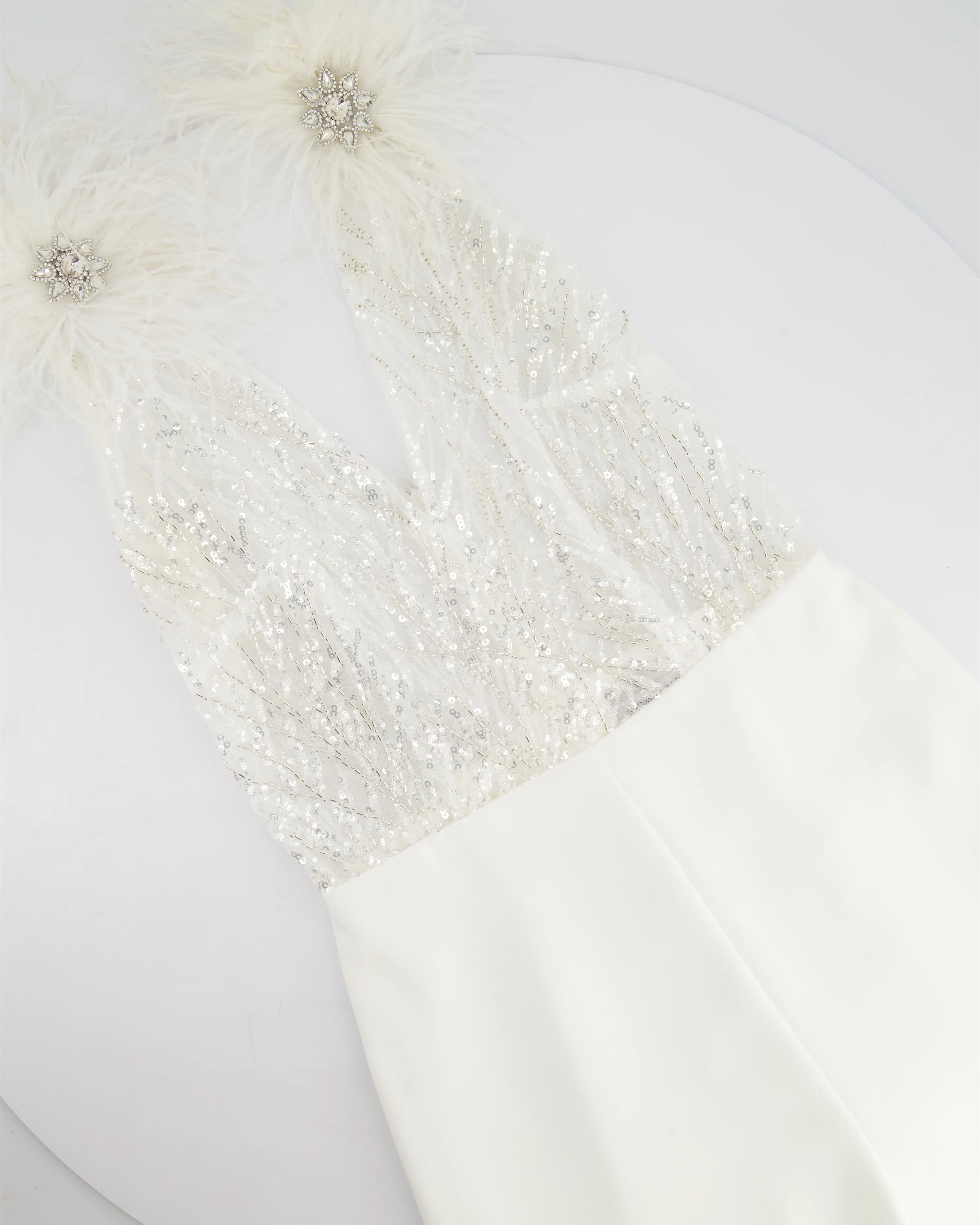 Nadine Merabi White Sequin and Feather Embellished Sleeveless Jumpsuit Size UK 8 - Image 5