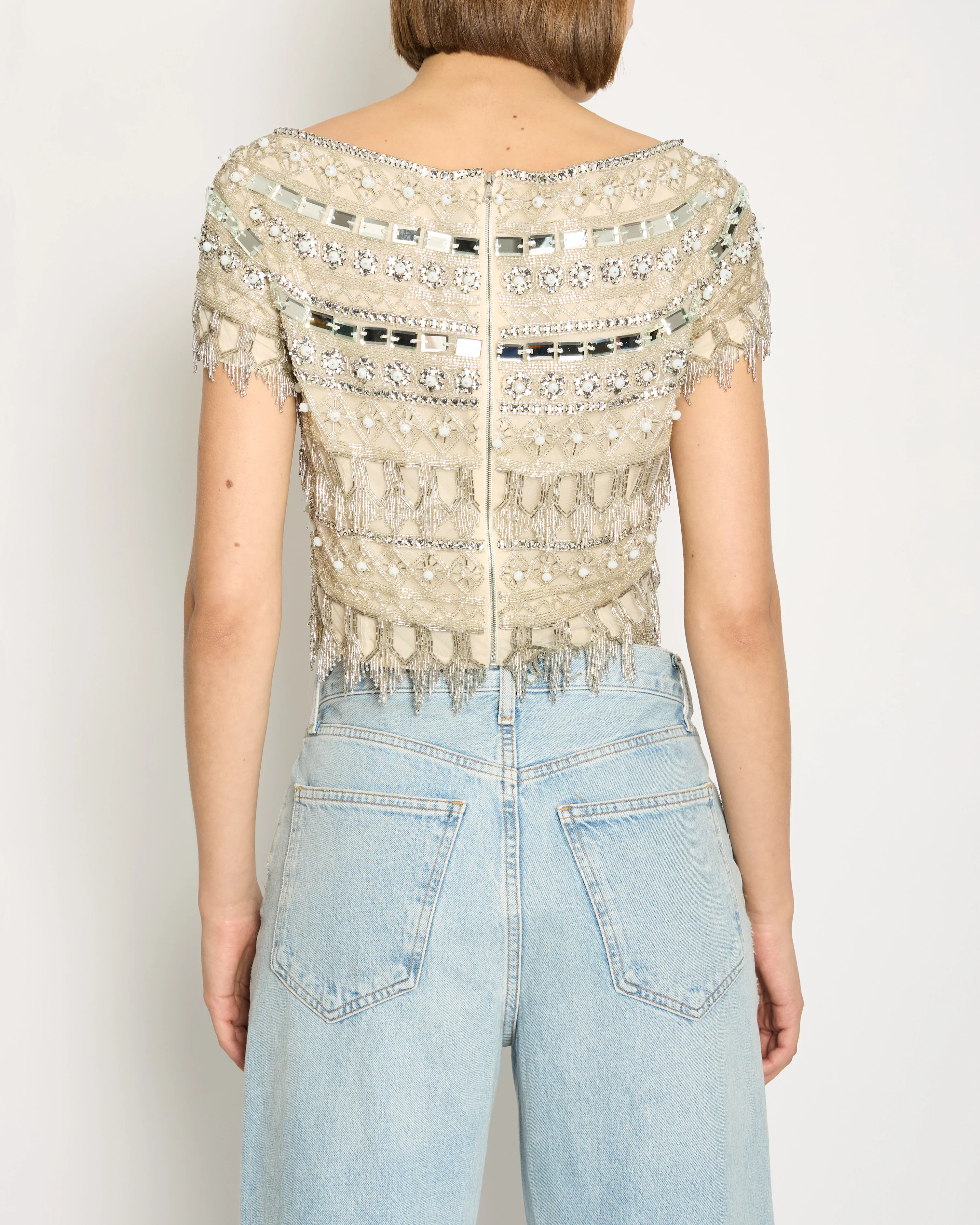 Naeem Khan Embellished Silver Cropped Sleeveless Top Size US 4 (UK 6) - Image 2