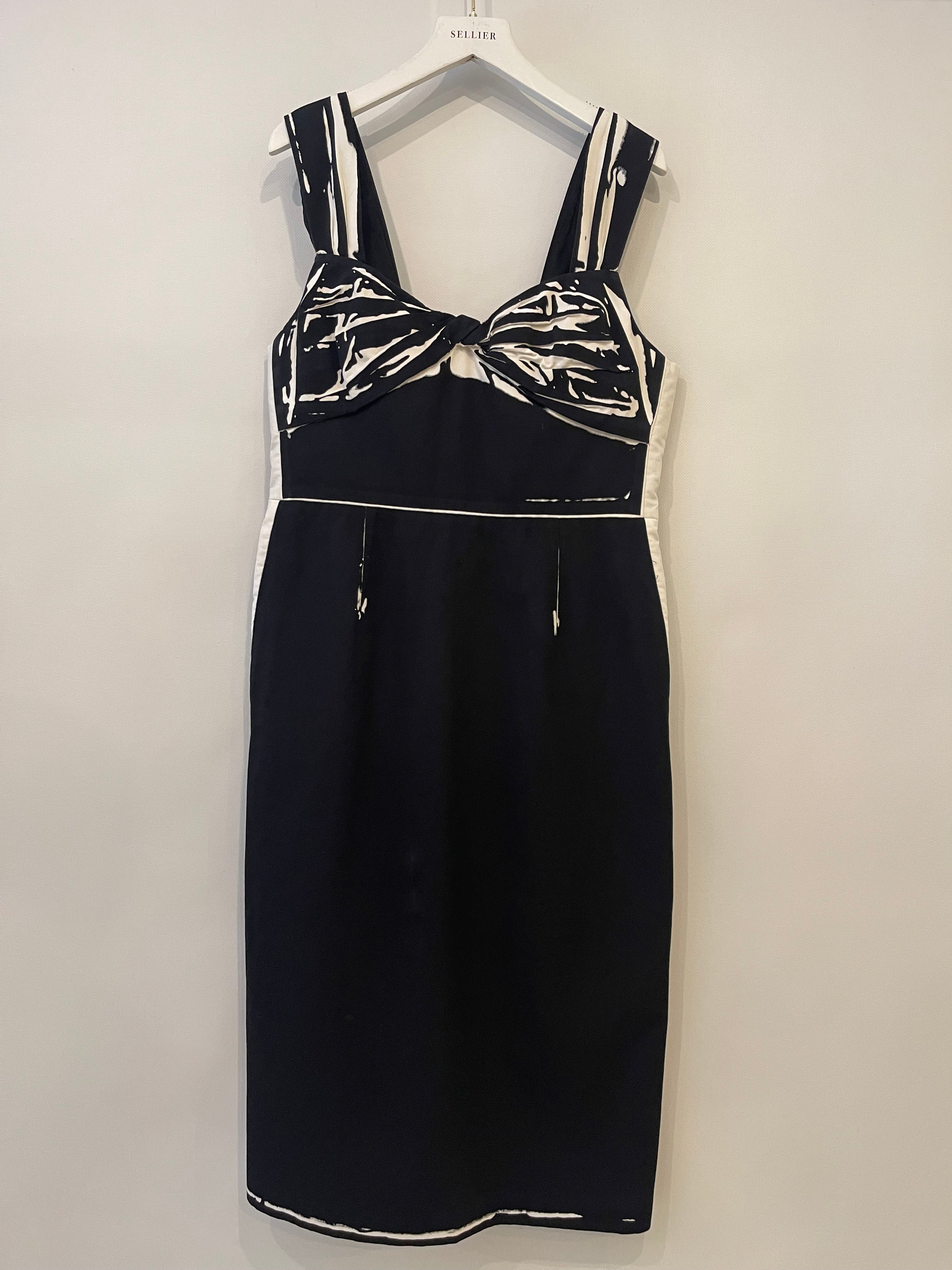 Prada Black Midi Sleeveless Dress with White Print Details Size IT 40 (UK 8) - Image 4