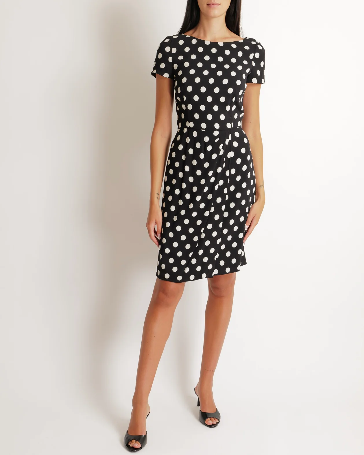 Prada Black Polkadot Short-Sleeve Mini Pleated Dress Size IT 42 (UK 10) - Image 3