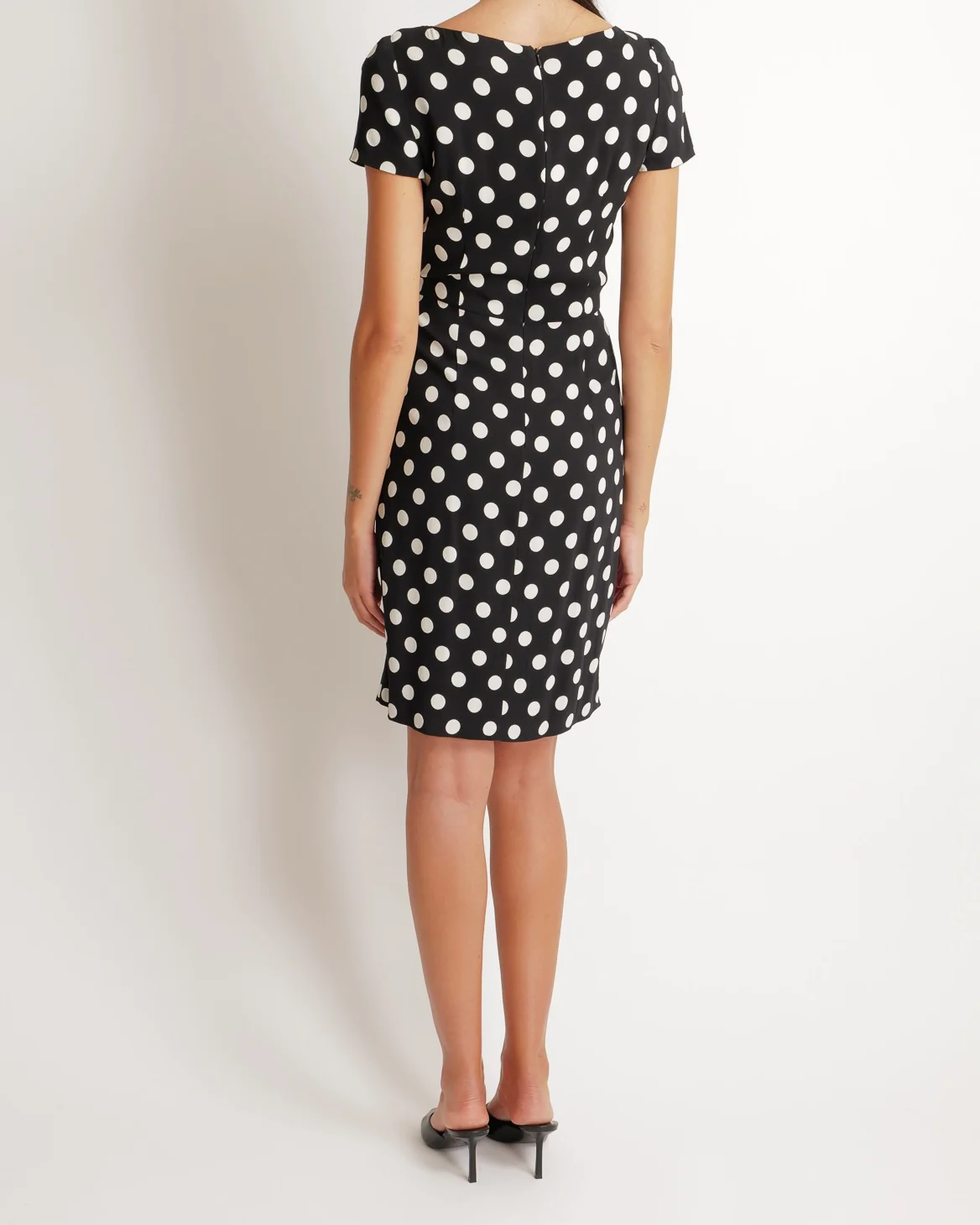 Prada Black Polkadot Short-Sleeve Mini Pleated Dress Size IT 42 (UK 10) - Image 4