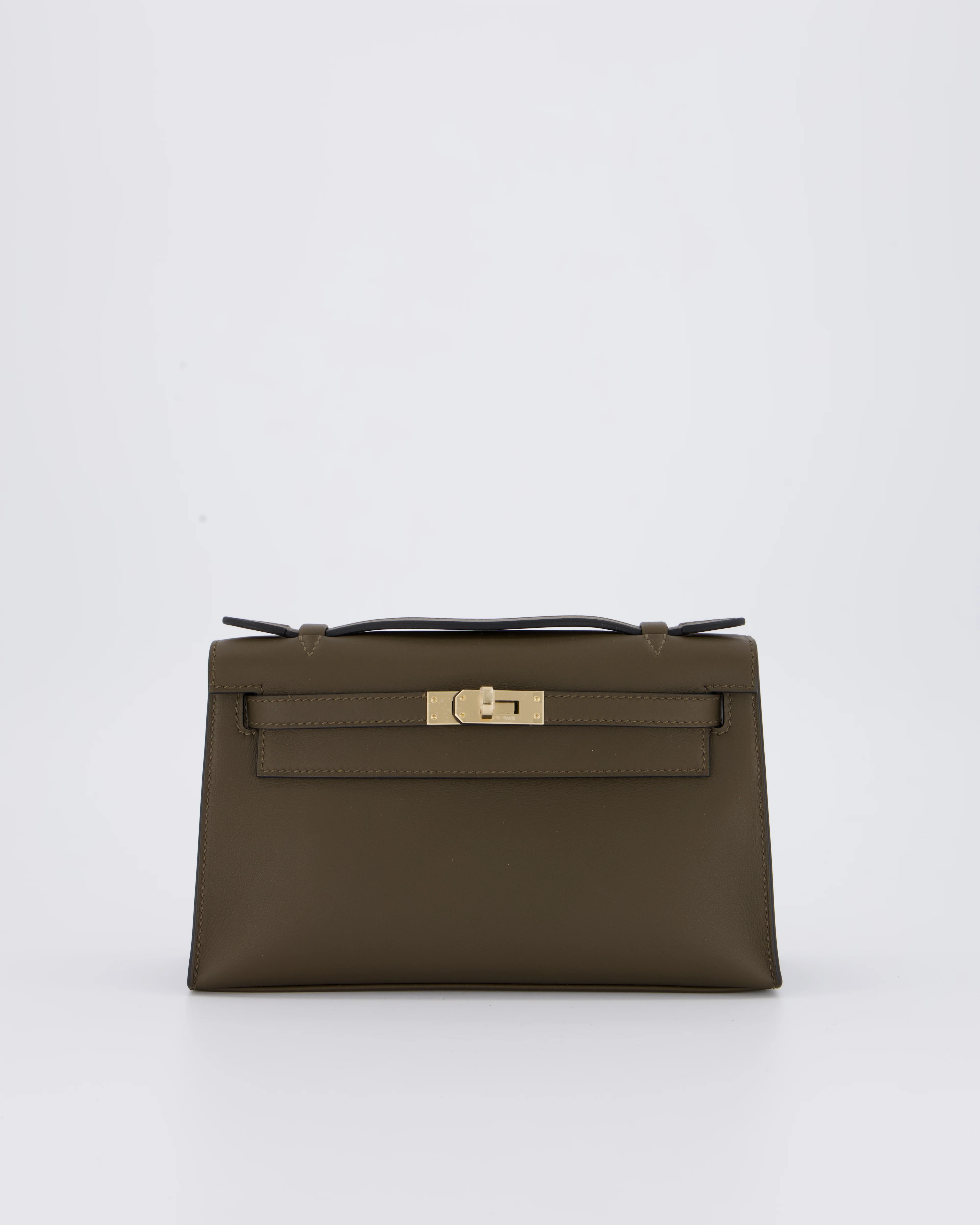 *NEW COLOUR* Hermès Mini Kelly Pochette Bag in Vert Loden Swift Leather and Permabrass Hardware