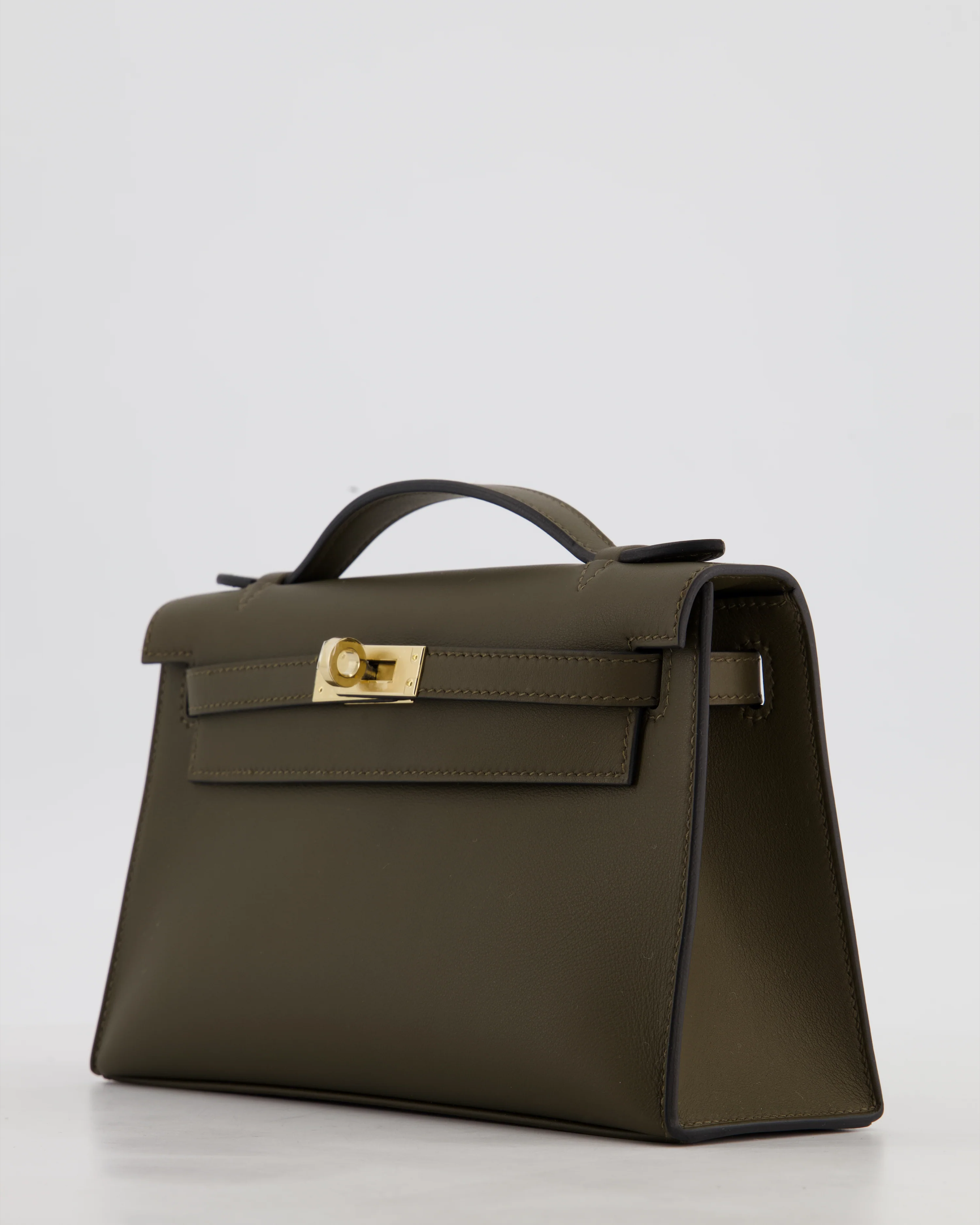 *NEW COLOUR* Hermès Mini Kelly Pochette Bag in Vert Loden Swift Leather and Permabrass Hardware - Image 13