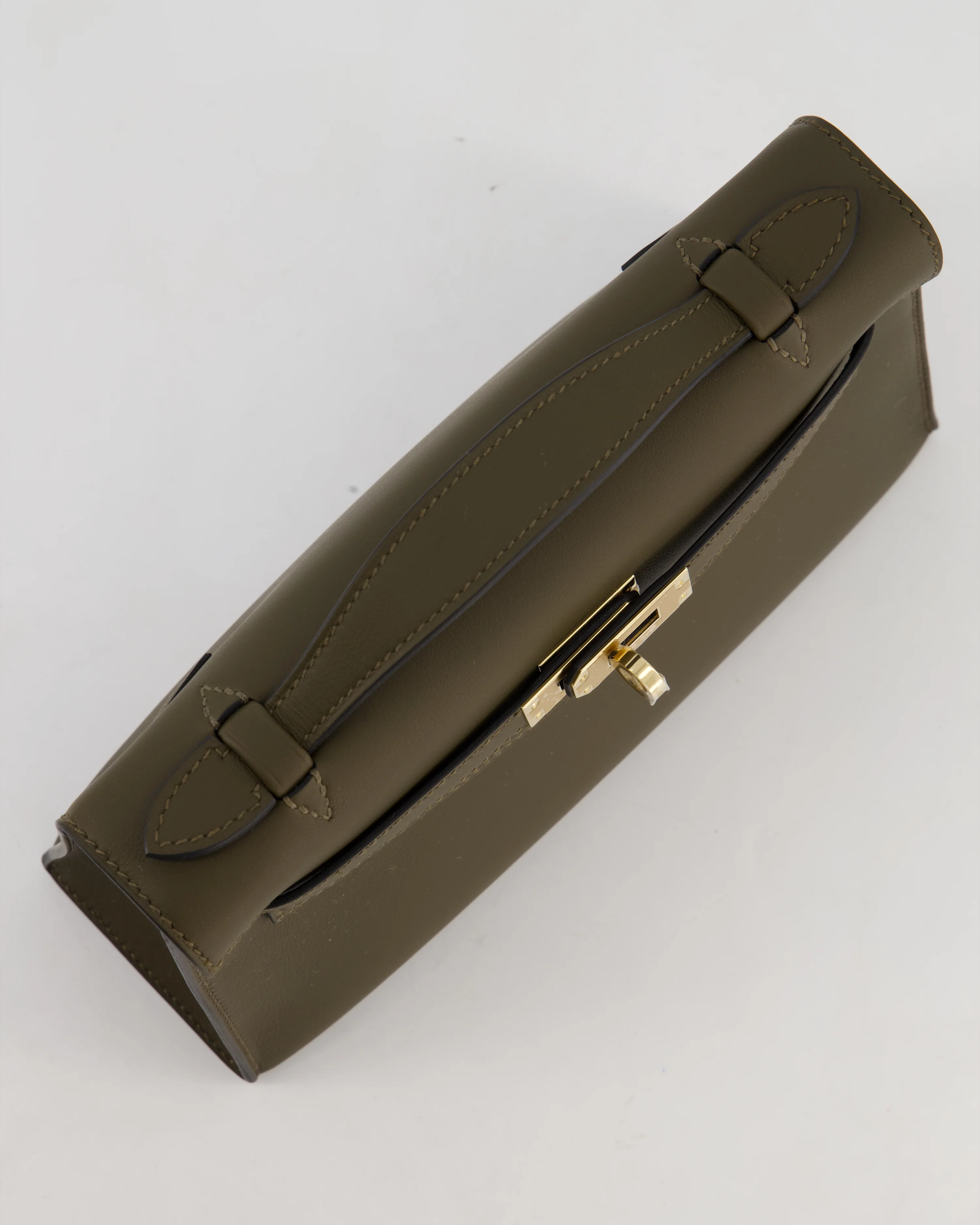 *NEW COLOUR* Hermès Mini Kelly Pochette Bag in Vert Loden Swift Leather and Permabrass Hardware - Image 16