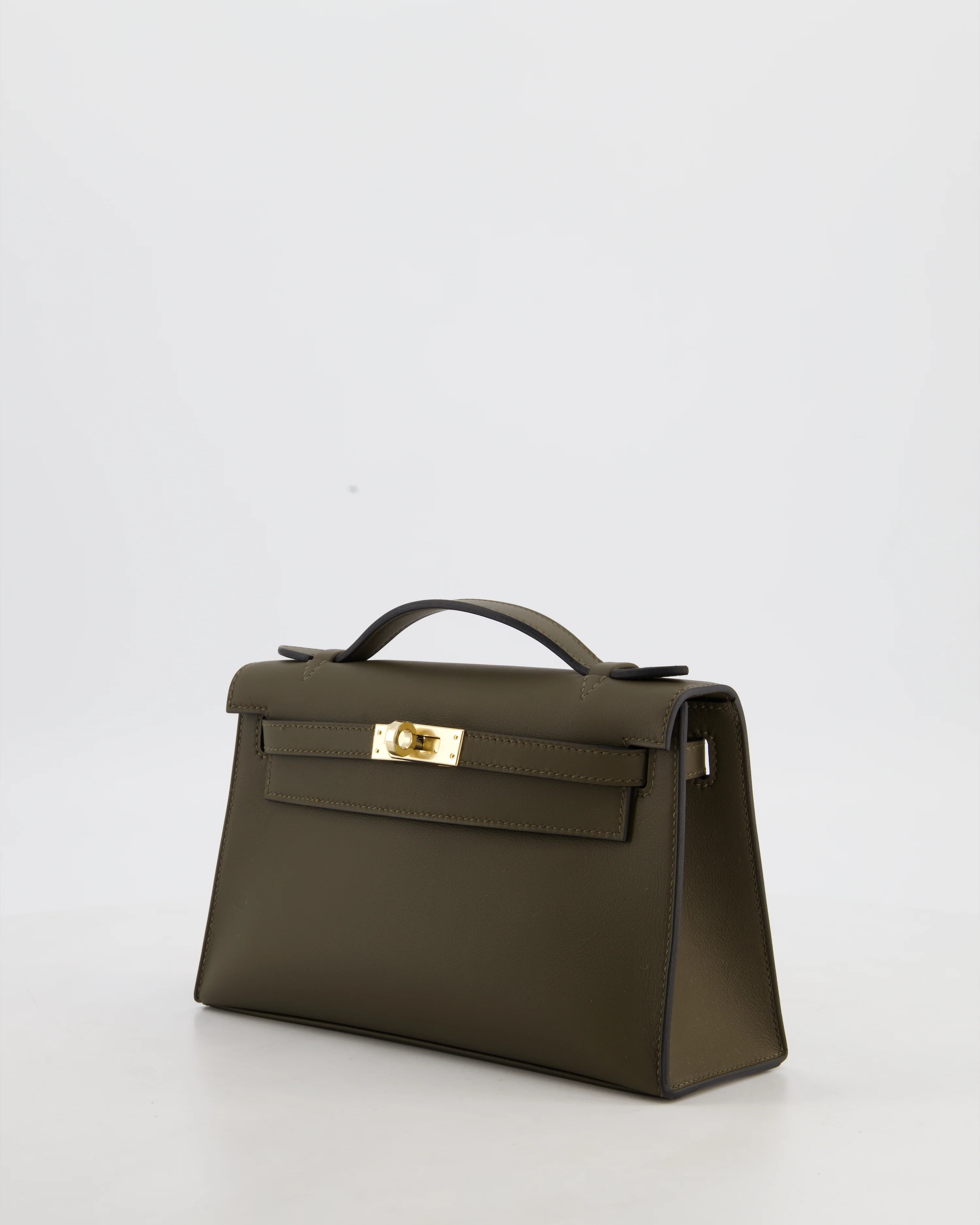 *NEW COLOUR* Hermès Mini Kelly Pochette Bag in Vert Loden Swift Leather and Permabrass Hardware - Image 9