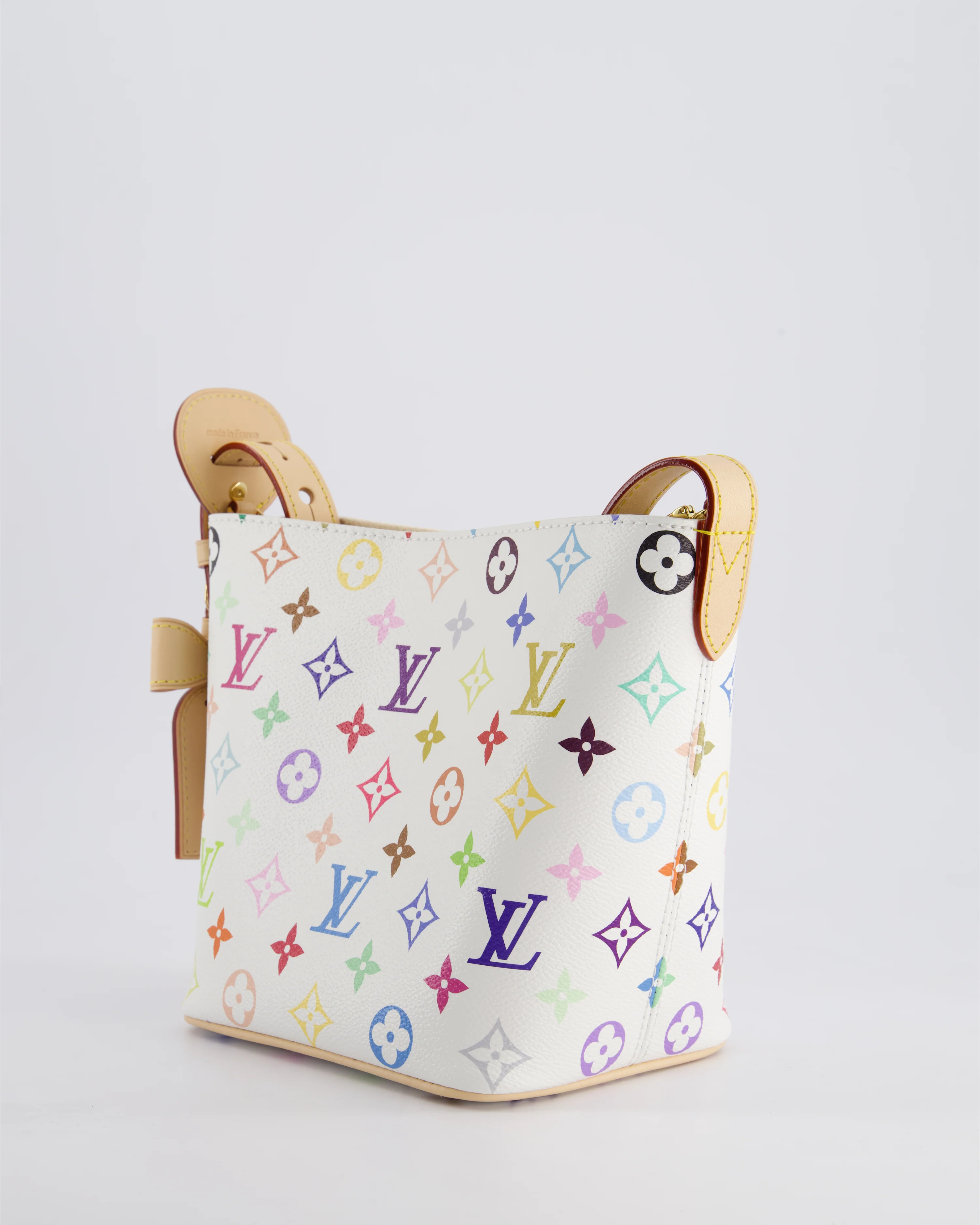 *NEW* Louis Vuitton X Takashi Murakami All In BB Bag in White Coated Canvas & Calfskin Leather with Gold Hardware - Image 12