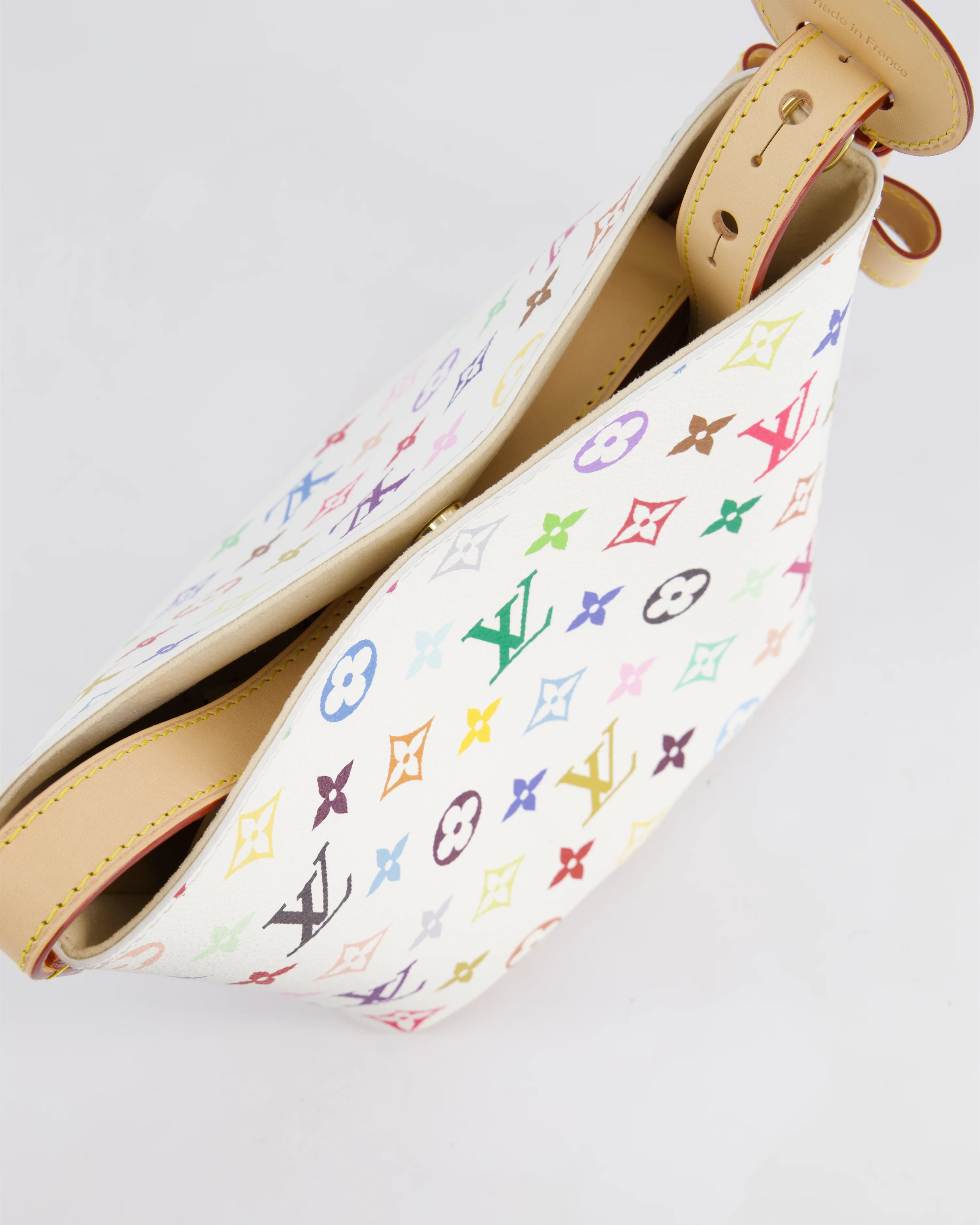 *NEW* Louis Vuitton X Takashi Murakami All In BB Bag in White Coated Canvas & Calfskin Leather with Gold Hardware - Image 23