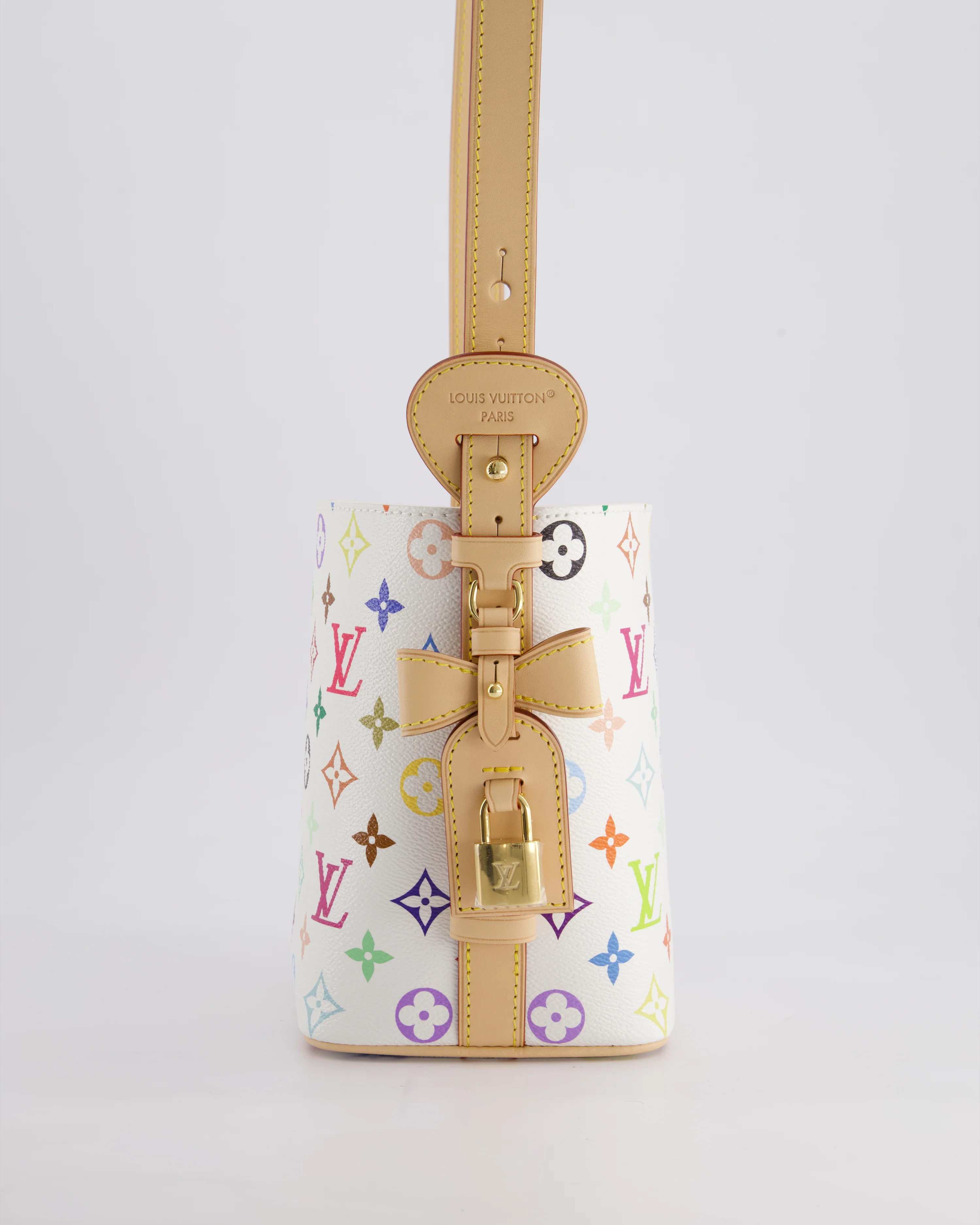 *NEW* Louis Vuitton X Takashi Murakami All In BB Bag in White Coated Canvas & Calfskin Leather with Gold Hardware - Image 8