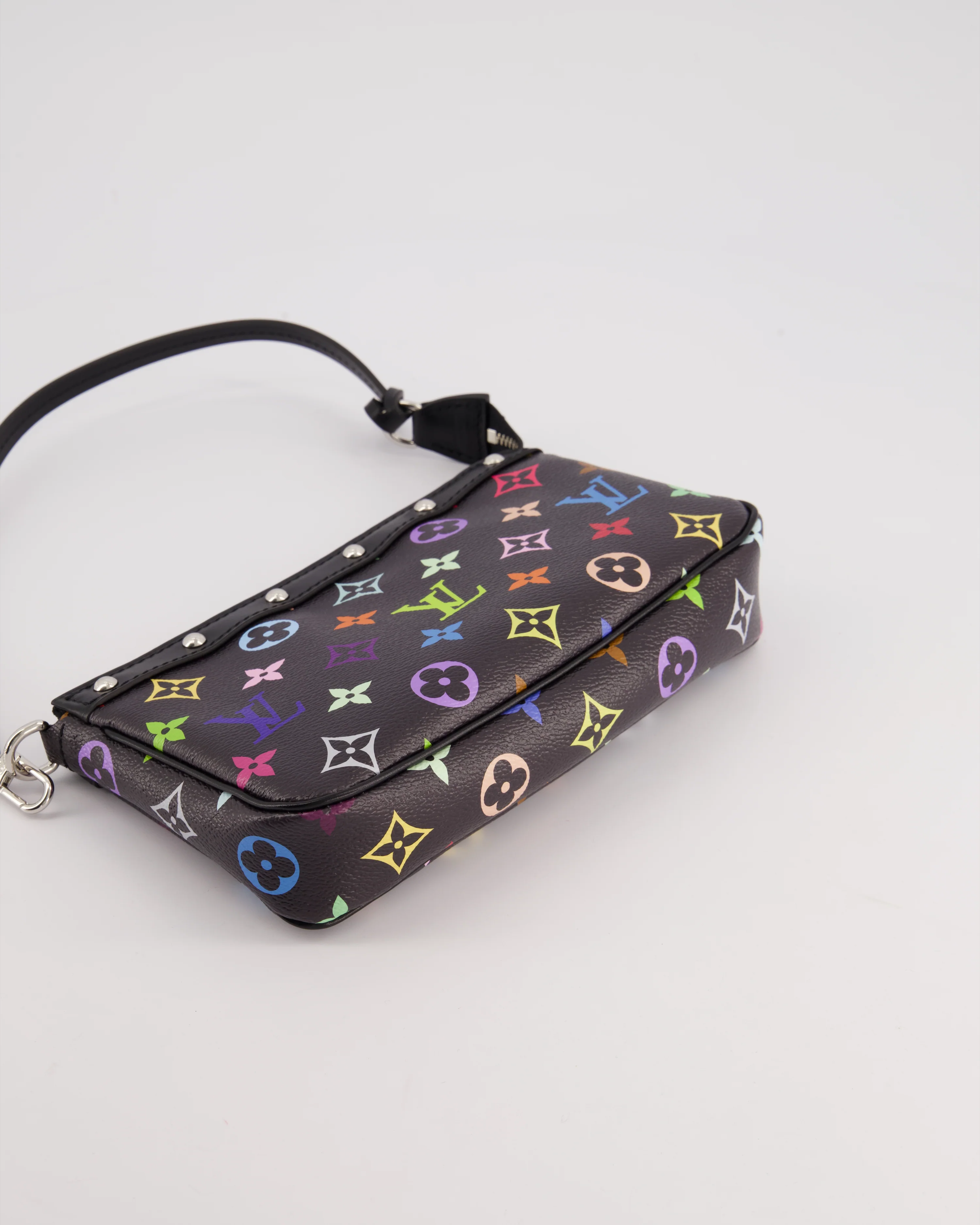 *NEW* Louis Vuitton X Takashi Murakami Black Pochette Accessories Bag in Coated Canvas & Calfskin Leather with Silver Hardware - Image 18