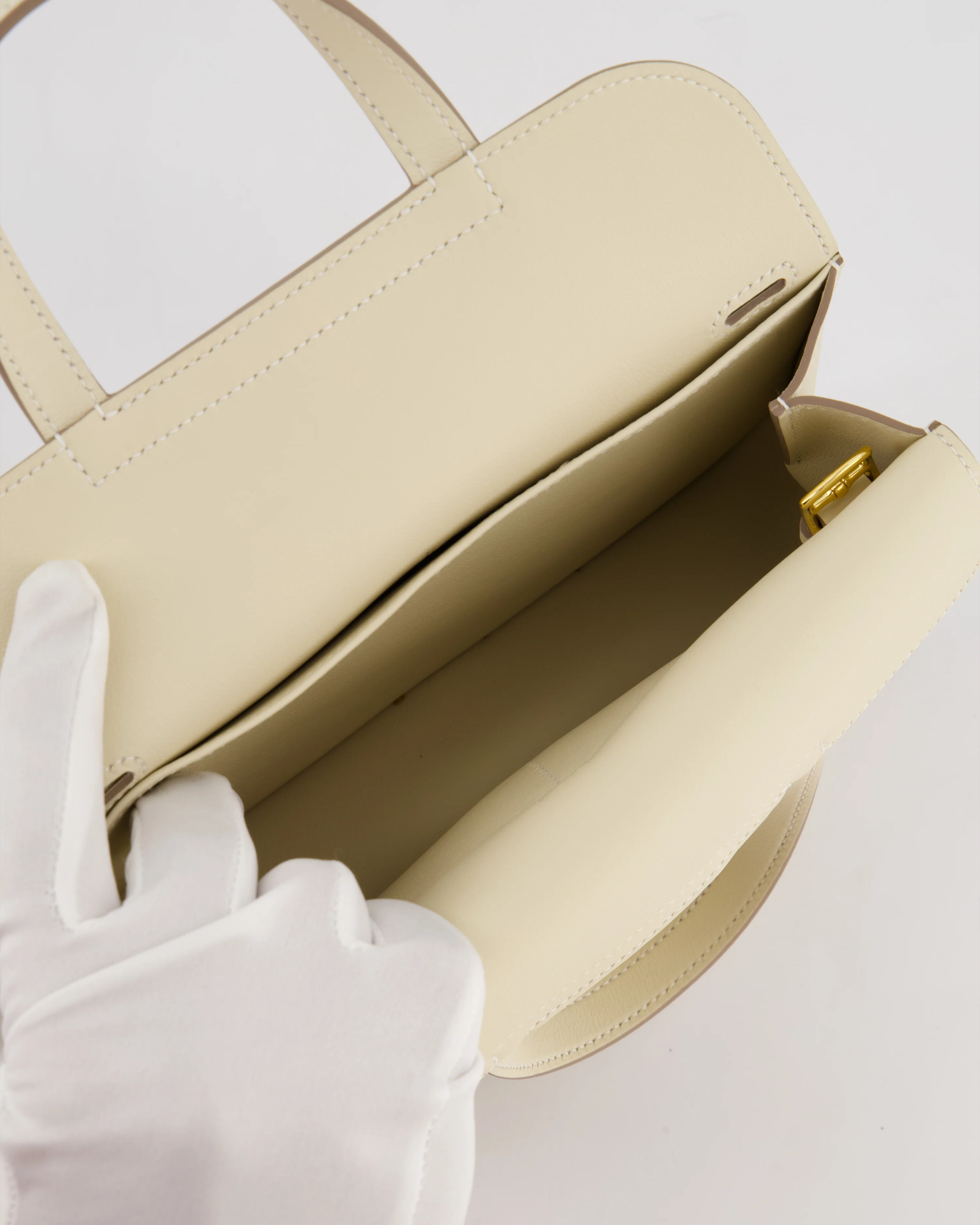 *NEW SIZE* Hermès Mini Halzan Bag in Craie Swift Leather with Gold Hardware - Image 20