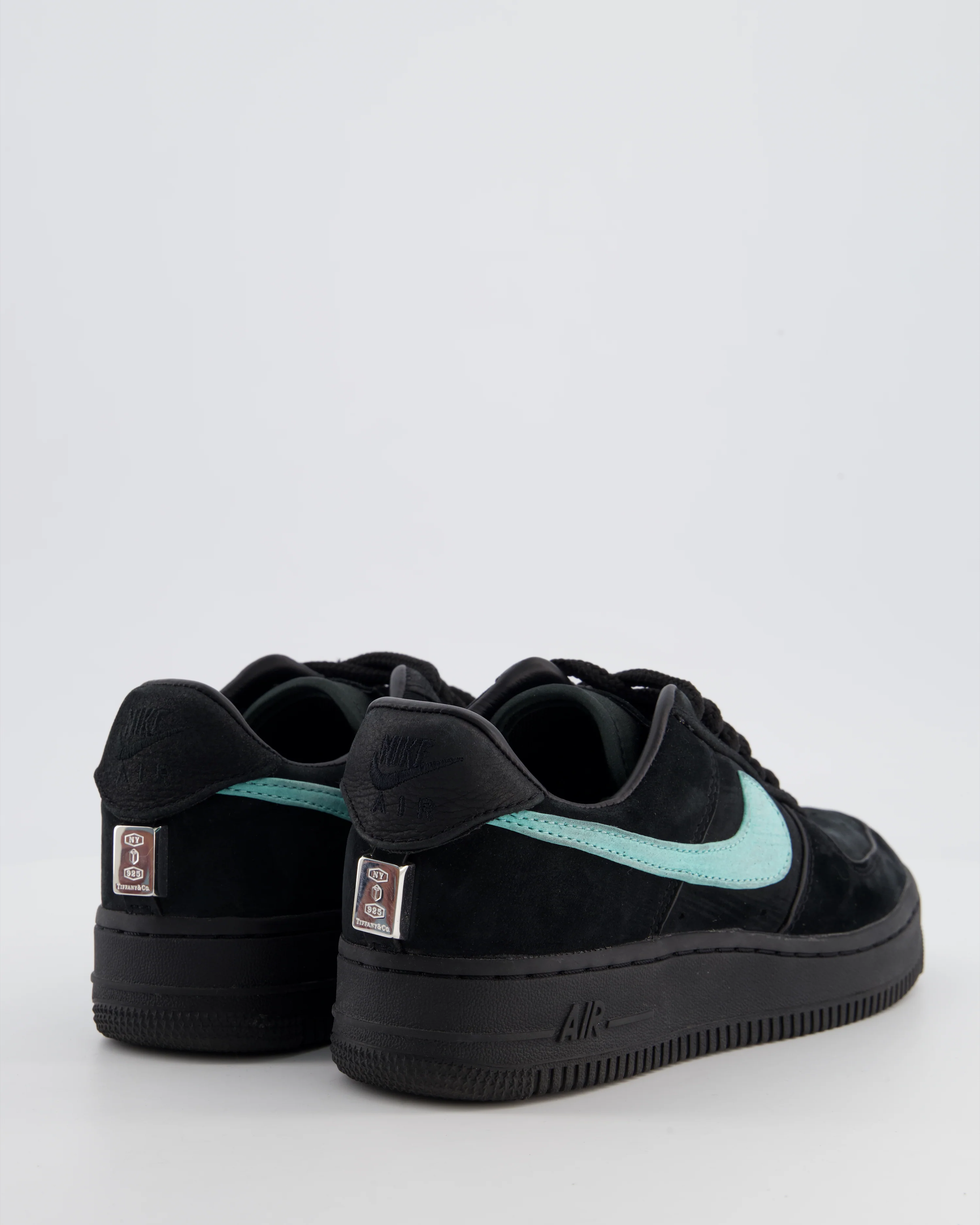 Nike Air Force 1 Low x Tiffany & Co. 1897 Black Suede Trainers with Tiffany Blue Nubuck Swoosh Logo & Silver Badge Detail Size EU 37 - Image 4