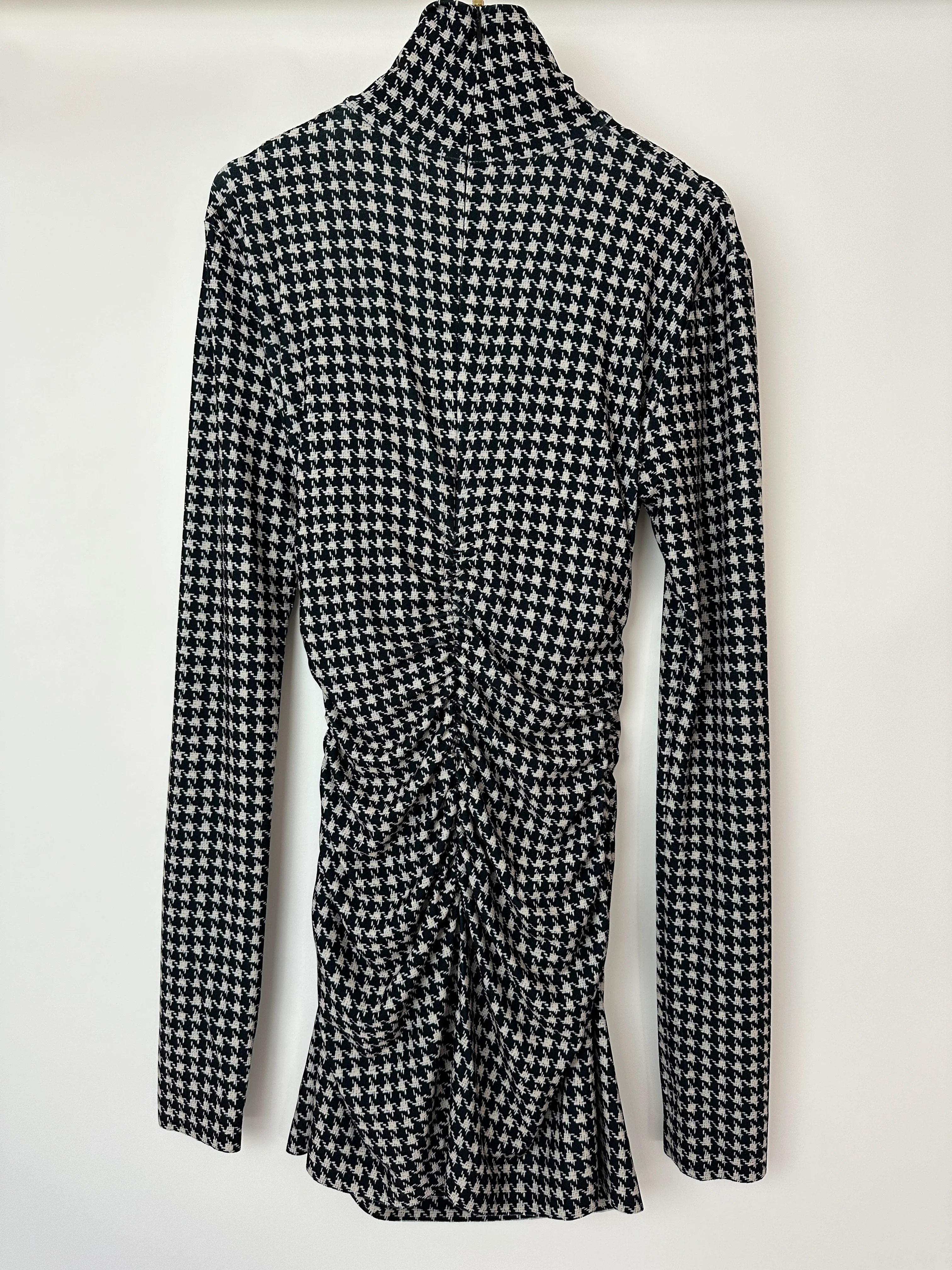 Norma Kamali Black and beige Houndstooth Ruched Long Sleeve Mini Dress Size S (UK 8) - Image 11