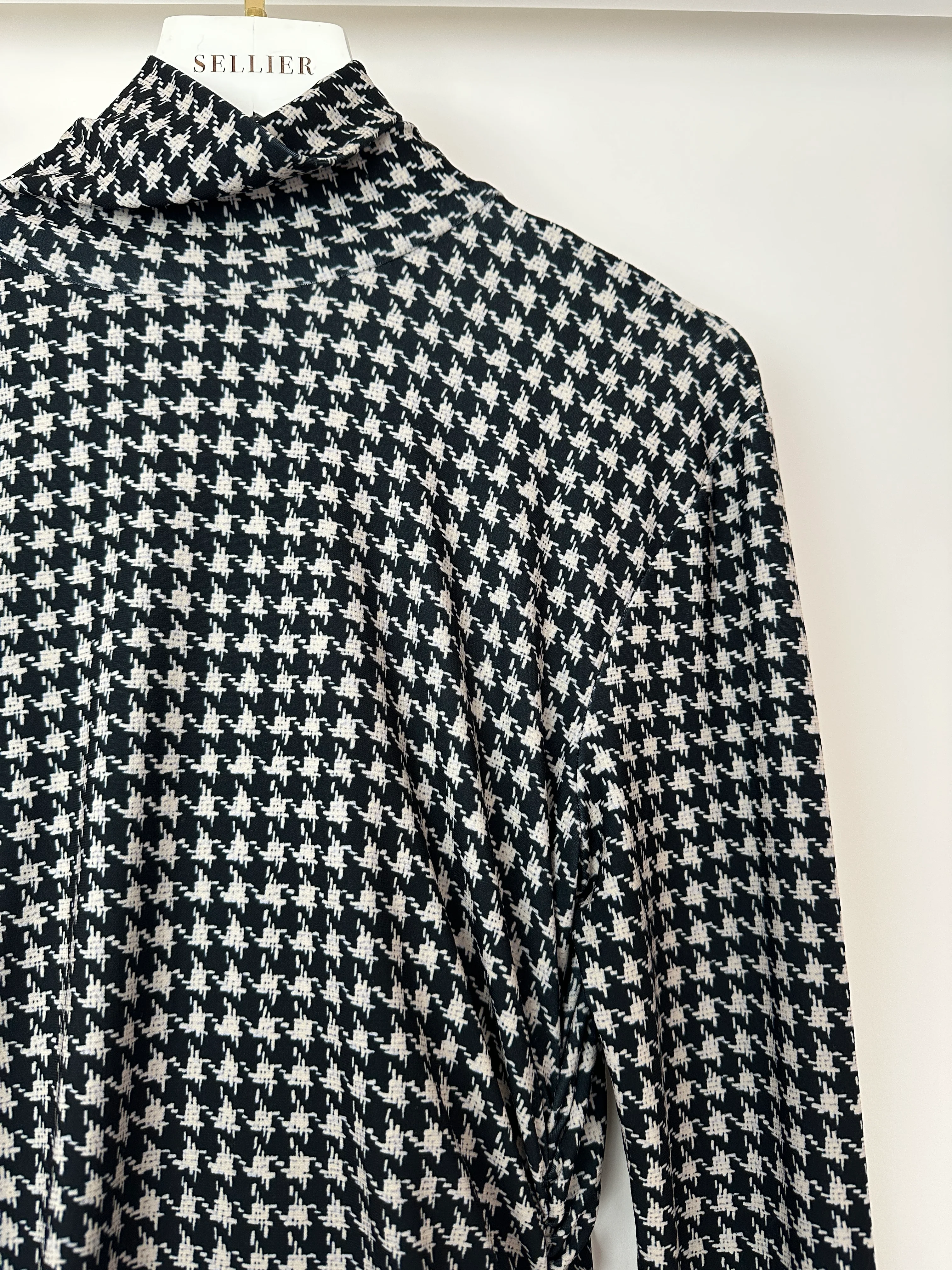 Norma Kamali Black and beige Houndstooth Ruched Long Sleeve Mini Dress Size S (UK 8) - Image 12