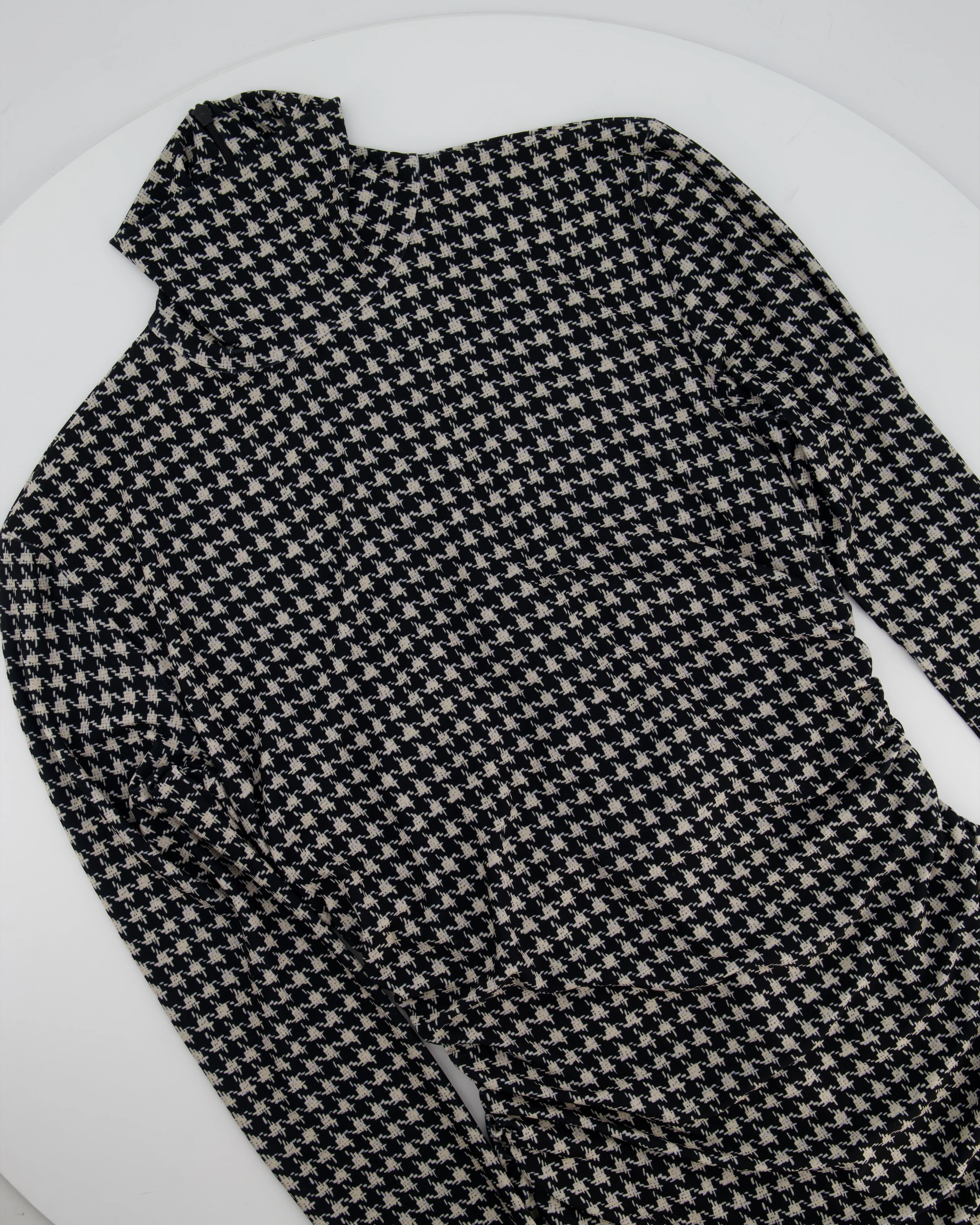 Norma Kamali Black and beige Houndstooth Ruched Long Sleeve Mini Dress Size S (UK 8) - Image 6
