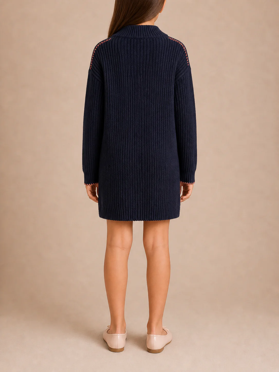 Off-White Kids Midnight Blue Knit Long-Sleeve Dress with Pink Logo Size 10 years - Image 2