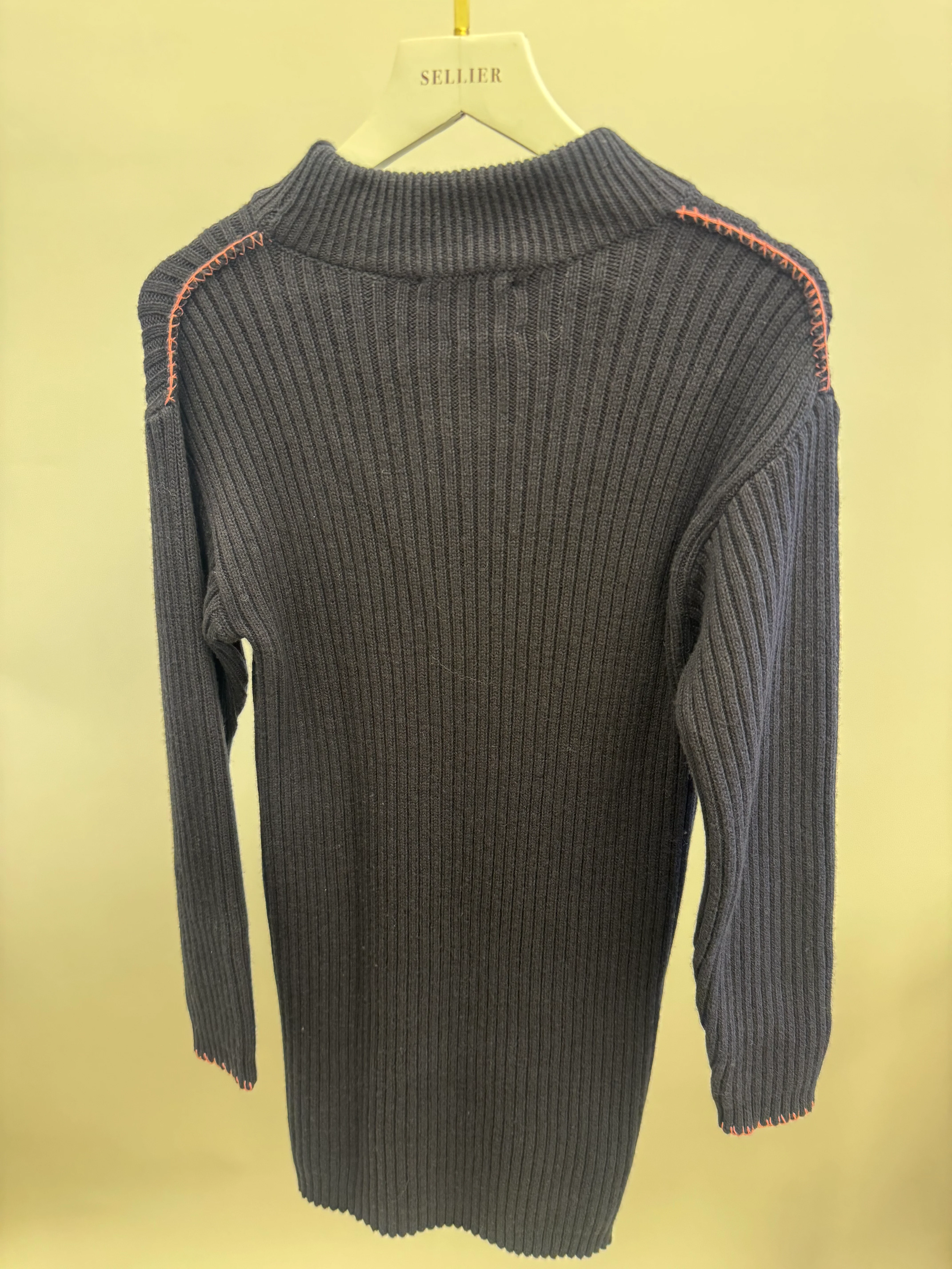 Off-White Kids Midnight Blue Knit Long-Sleeve Dress with Pink Logo Size 10 years - Image 4