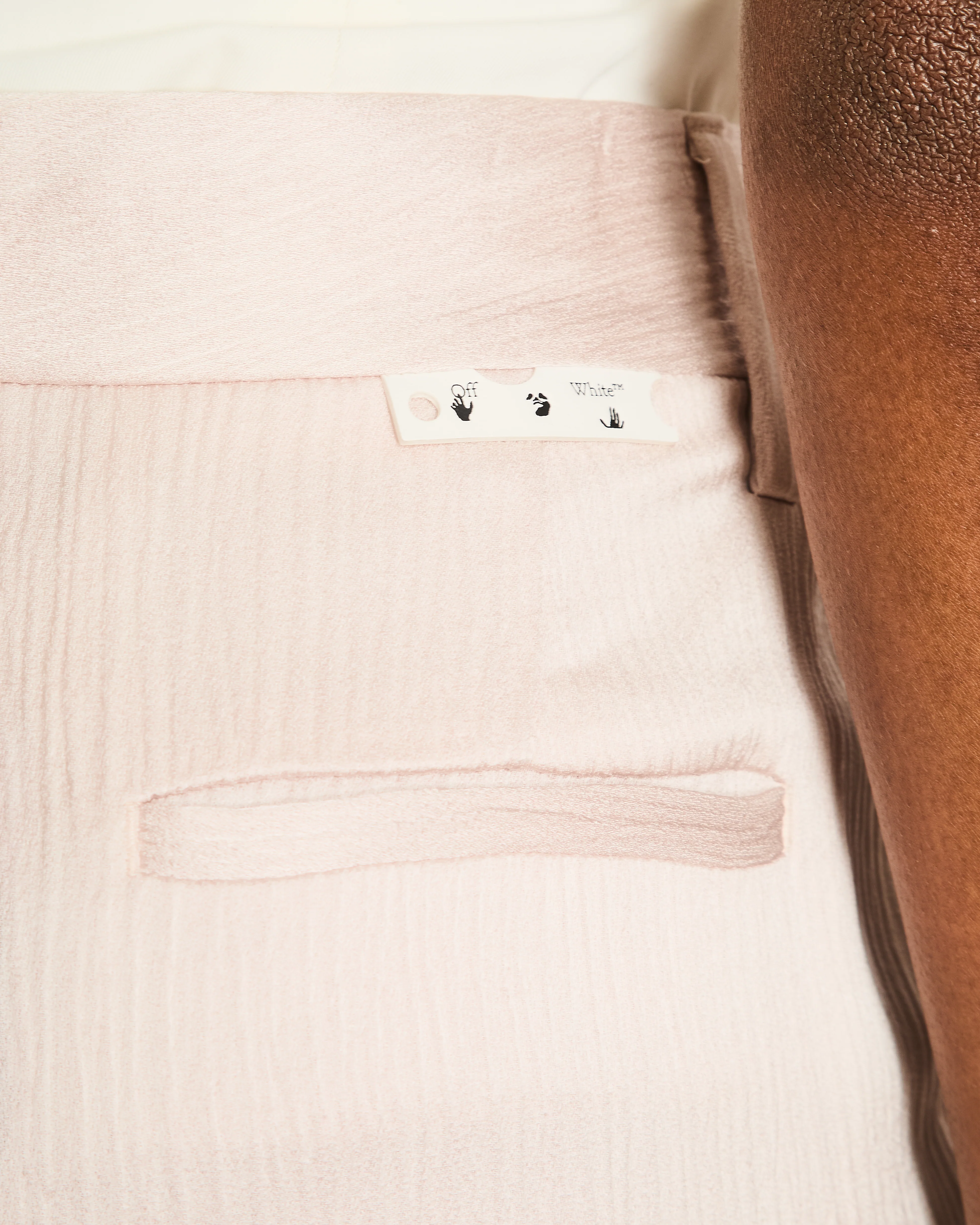 Off-White Light Pink Ribbed Satin Formal Straight Leg Trousers IT 38 (UK 6) - Image 4
