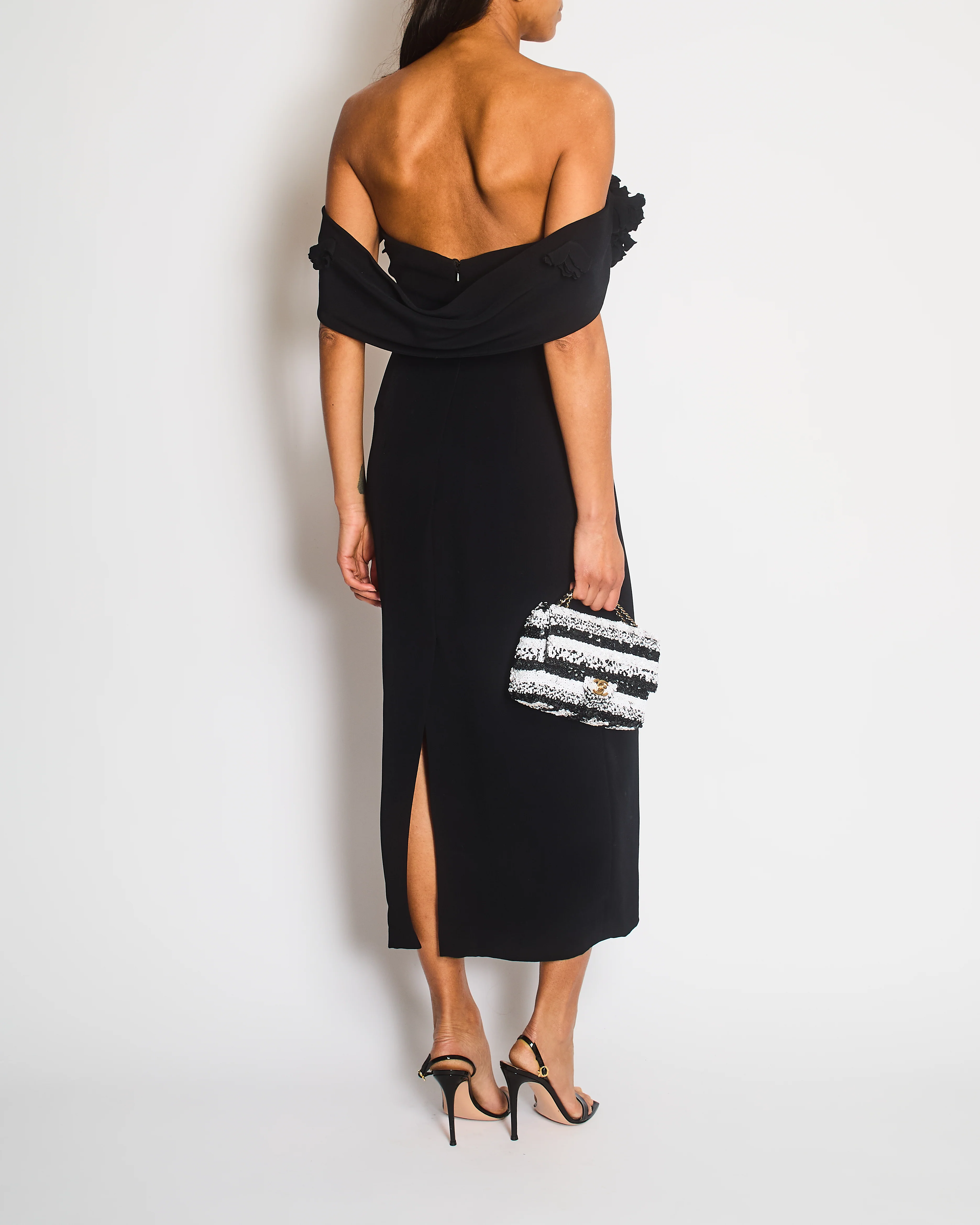 Oscar De La Renta Black Maxi Dress with Floral Detail Size IT 38 (UK 6) - Image 5