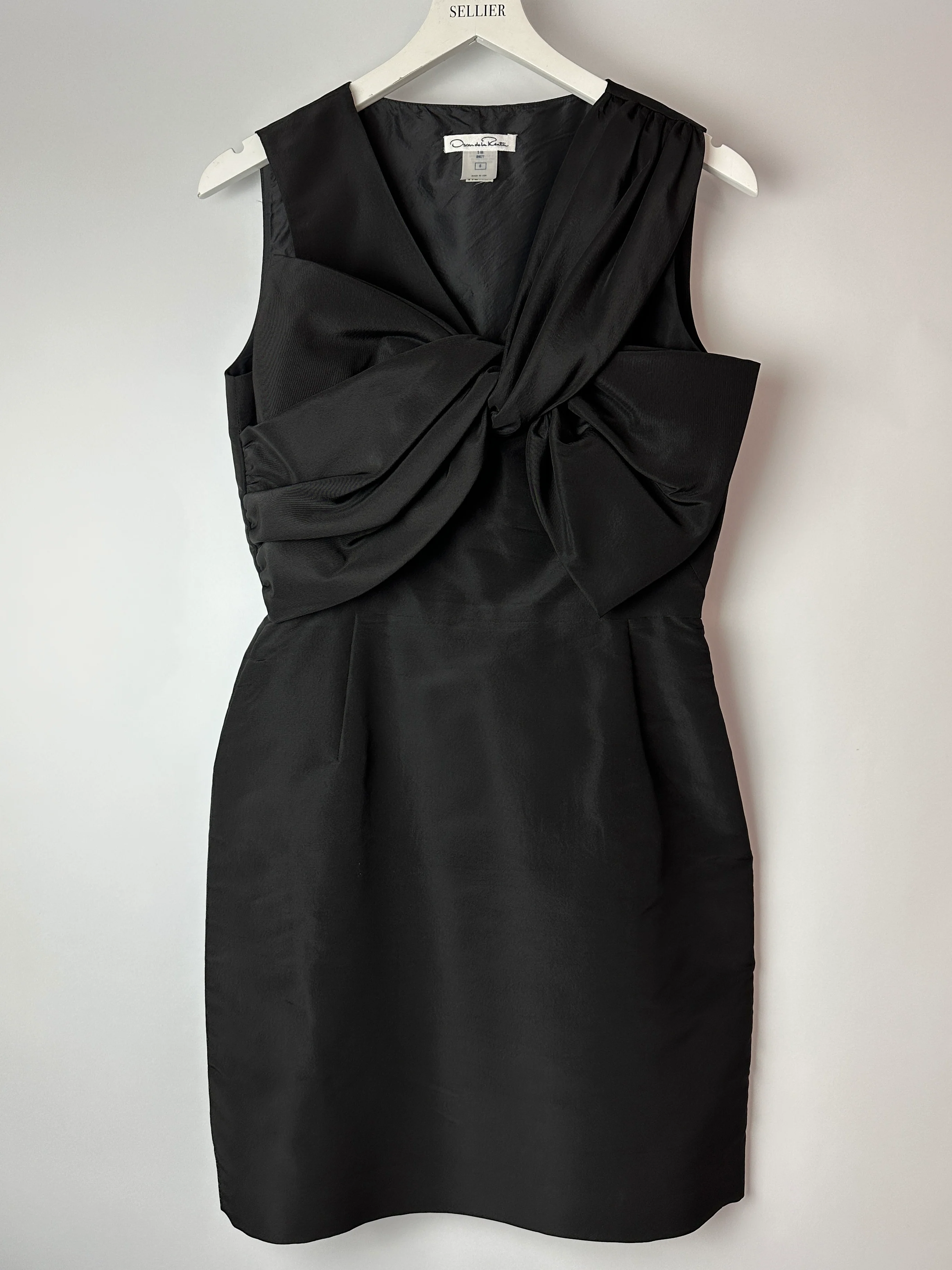 Oscar De La Renta Black Silk Sleeveless Mini Dress With Bow Detail Size US 8 (UK 12) - Image 8