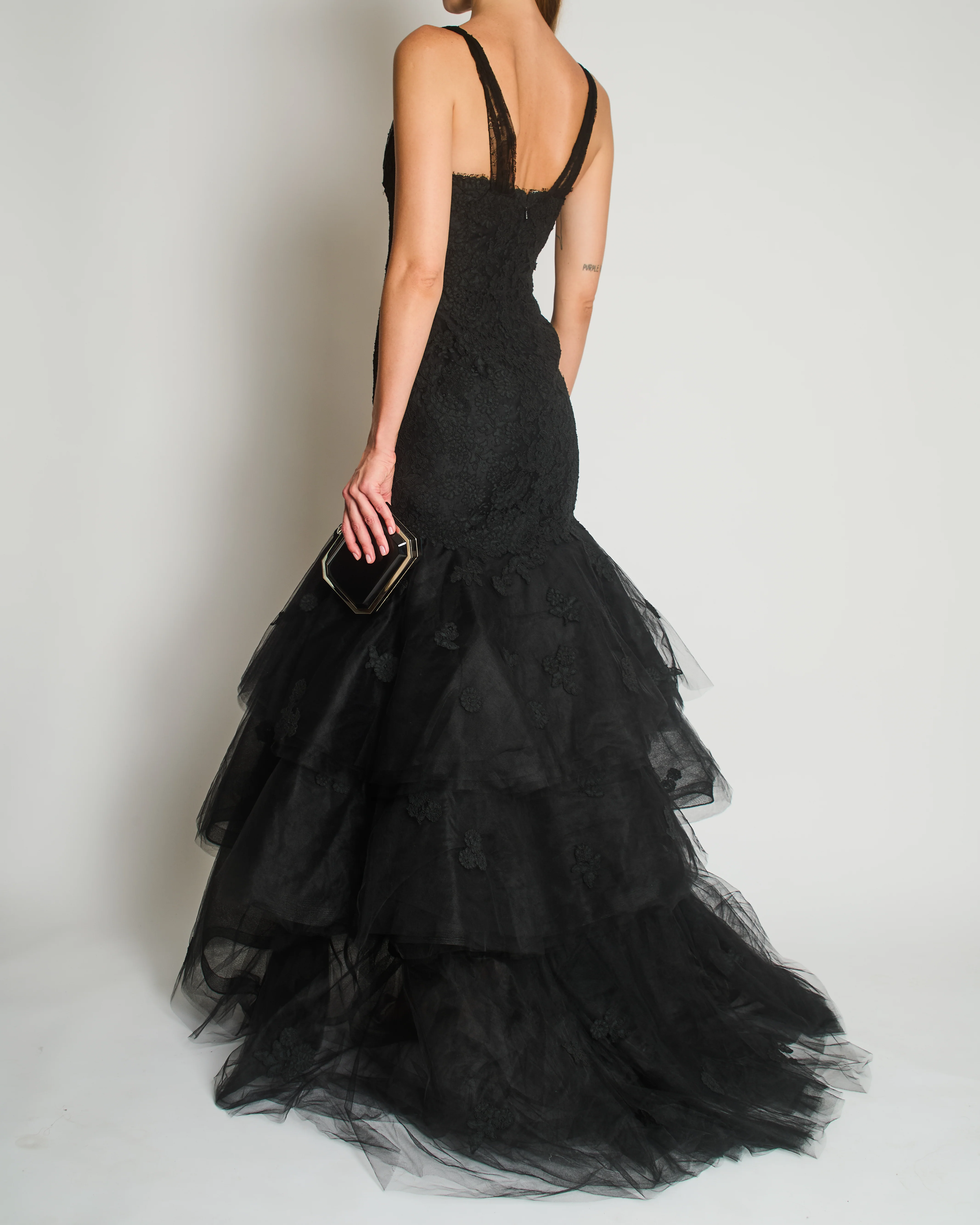 Oscar De La Renta Lace Sleeveless Maxi Gown Dress with Floral Lace Embellishment Details Size US 4 (UK 8) - Image 2