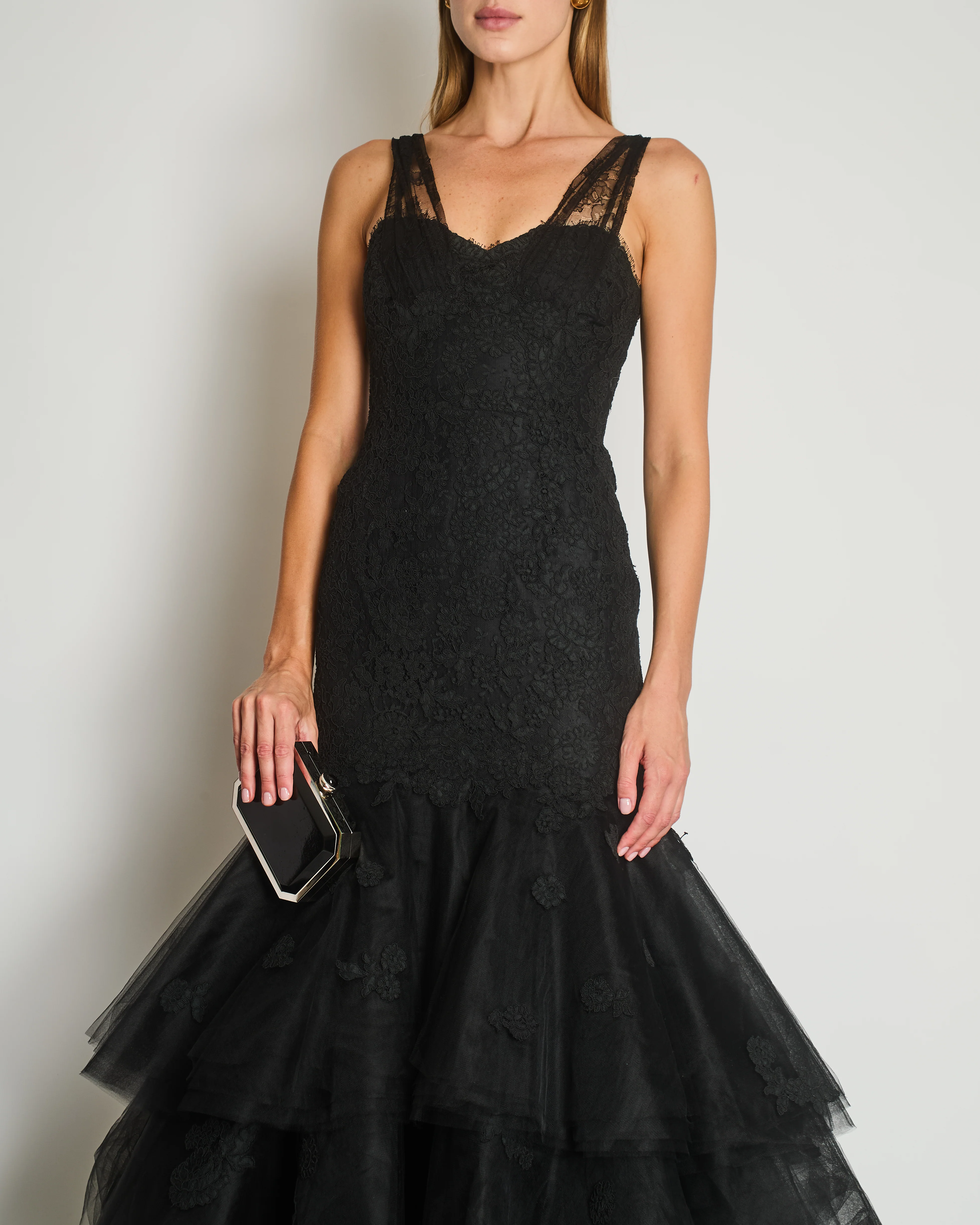 Oscar De La Renta Lace Sleeveless Maxi Gown Dress with Floral Lace Embellishment Details Size US 4 (UK 8) - Image 3