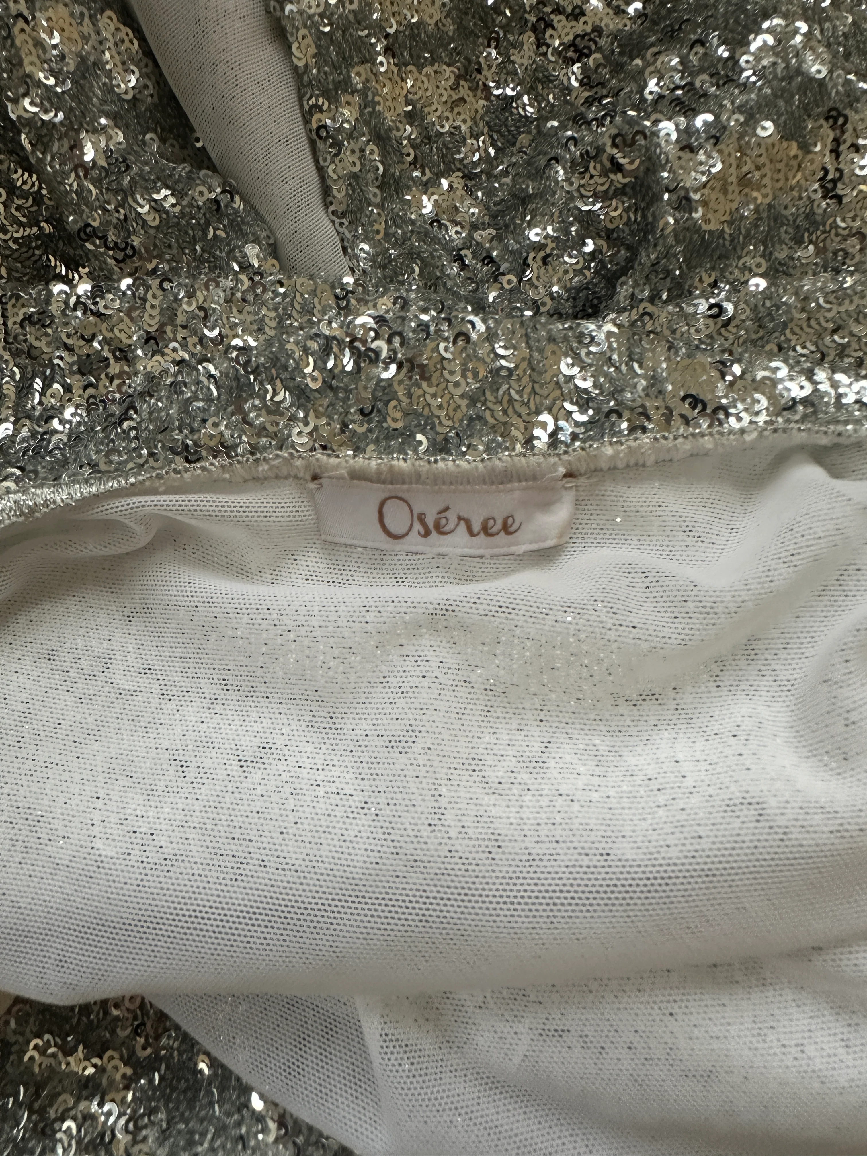 Oséree Silver Sequin Pailettes Maxi Dress with Gold Ring Strap Detail and Side Slit Size L (UK 12) - Image 12