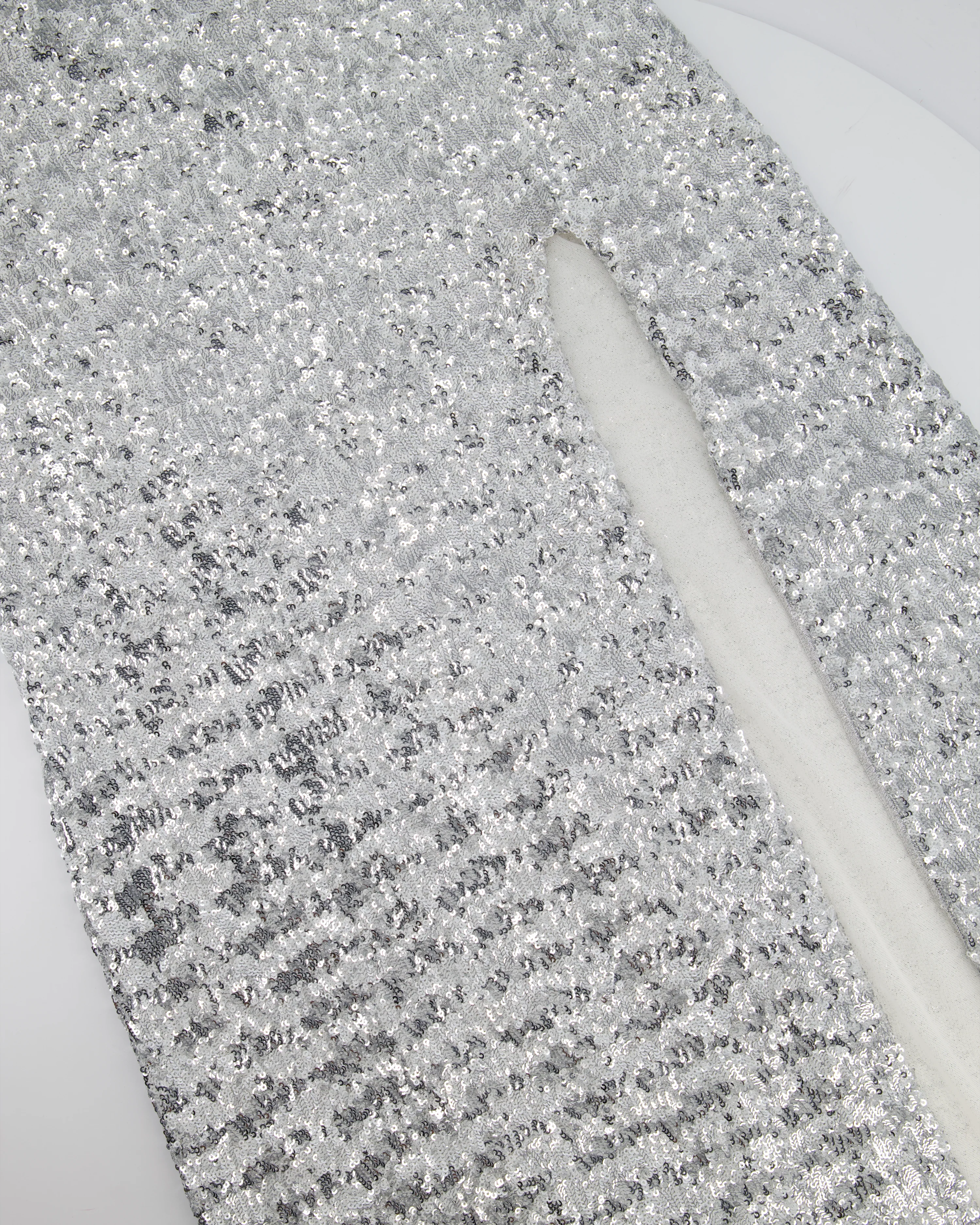 Oséree Silver Sequin Pailettes Maxi Dress with Gold Ring Strap Detail and Side Slit Size L (UK 12) - Image 6