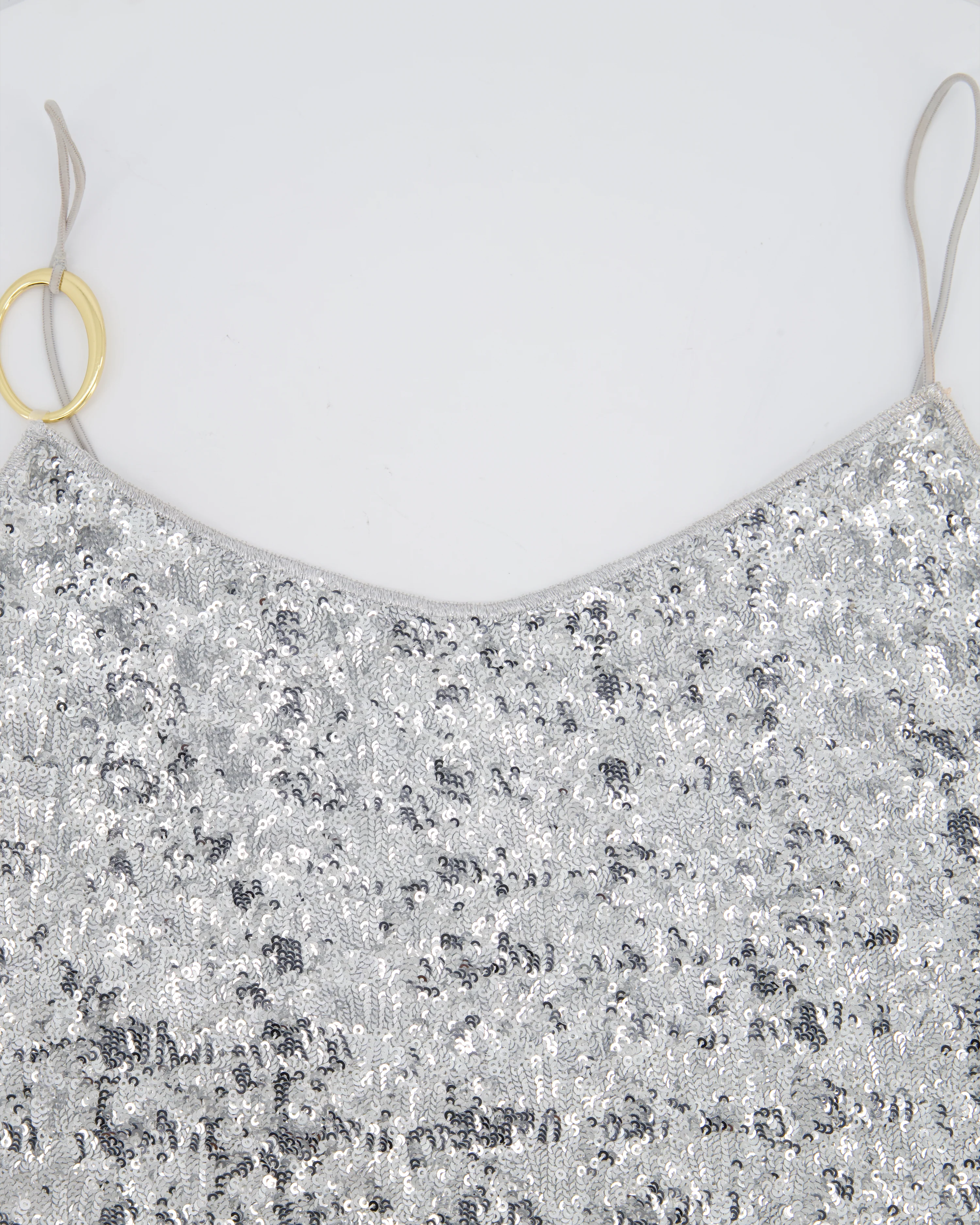 Oséree Silver Sequin Pailettes Maxi Dress with Gold Ring Strap Detail and Side Slit Size L (UK 12) - Image 8