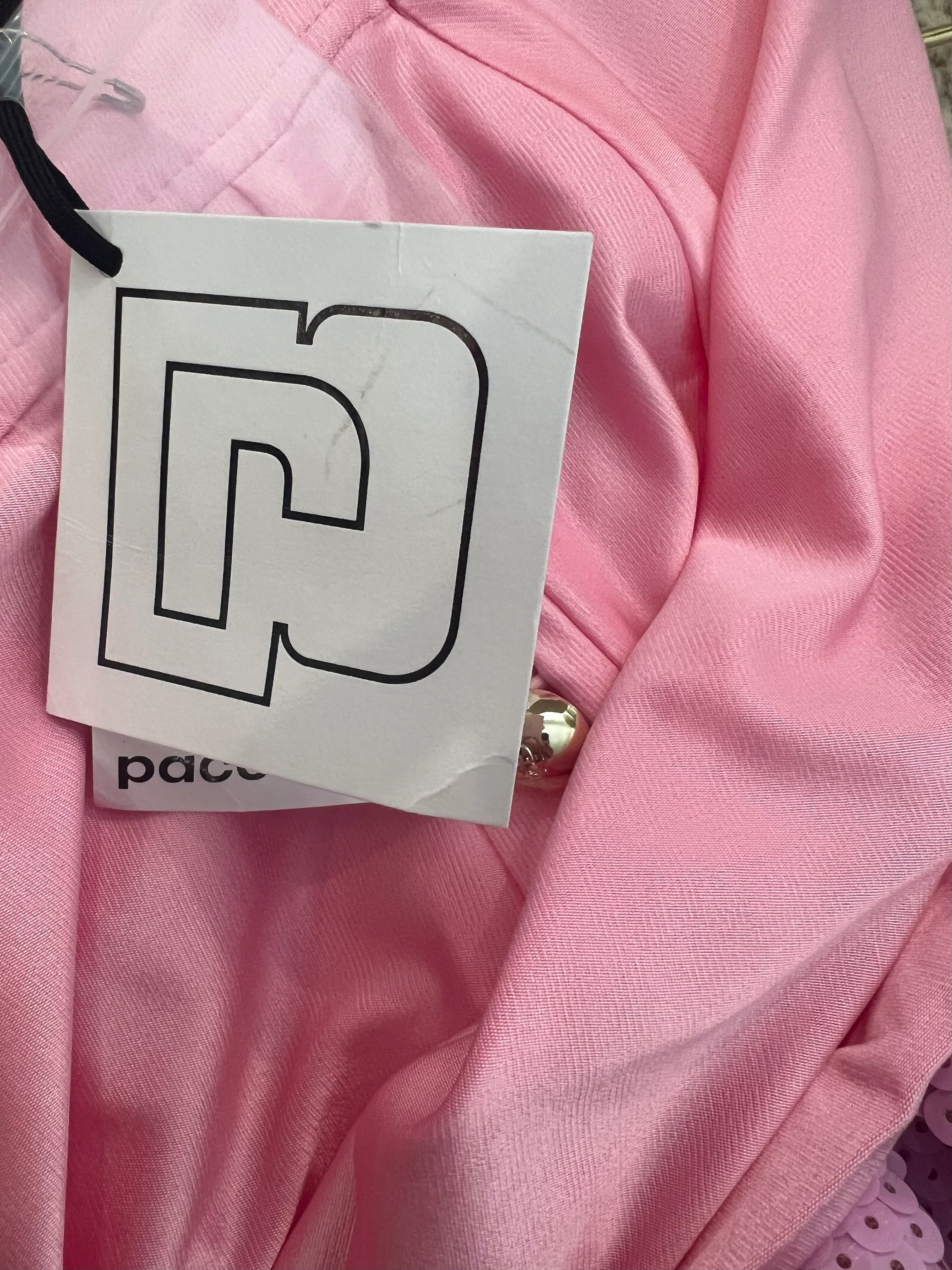 Paco Rabanne Pink Mini Skirt with Sequined Pleated Hem and Gold Buttons Detail Size FR 36 (UK 8) - Image 5