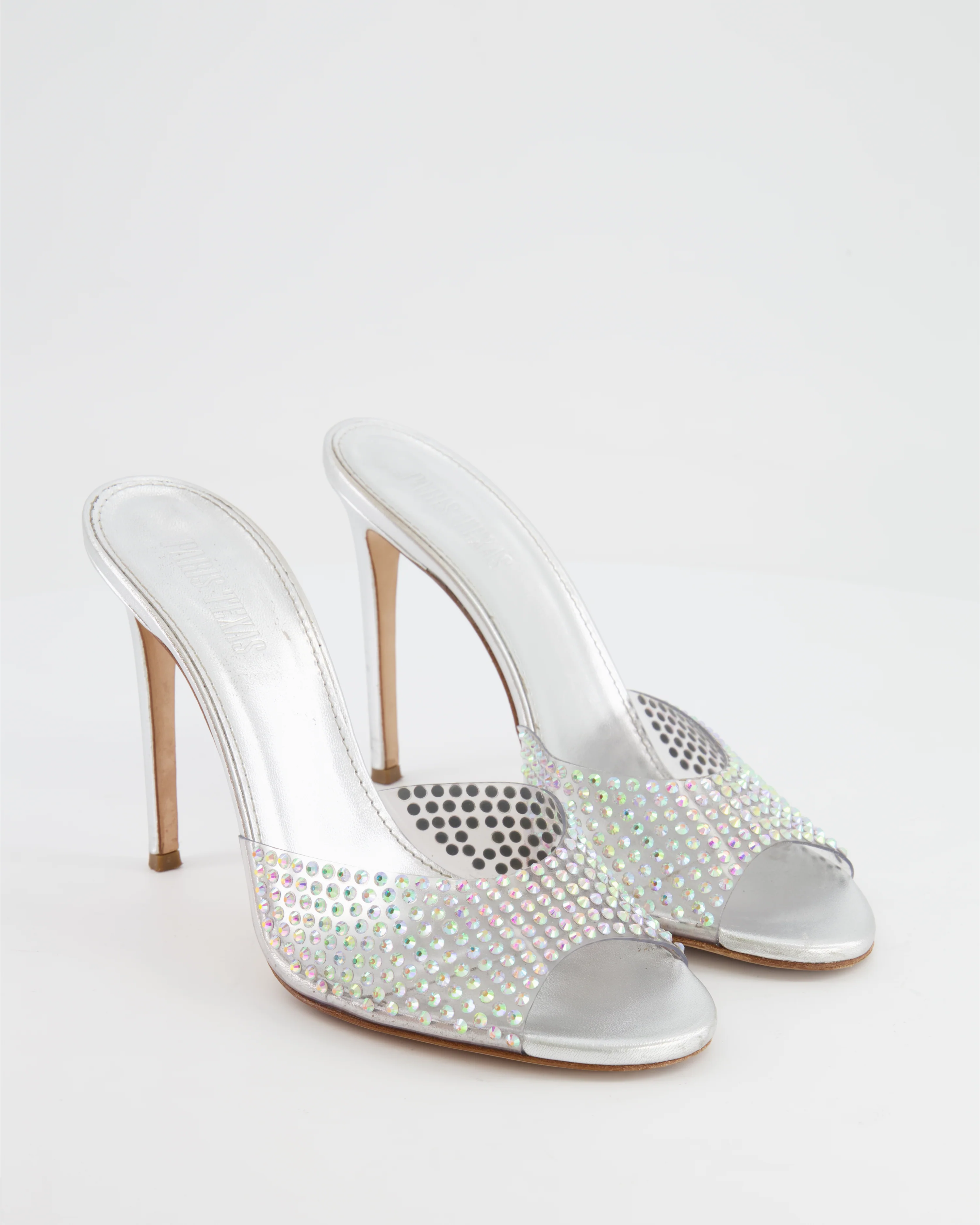 Paris Texas Silver Crystal-Embellished High-Heel Mules Size EU 39.5 - Image 3