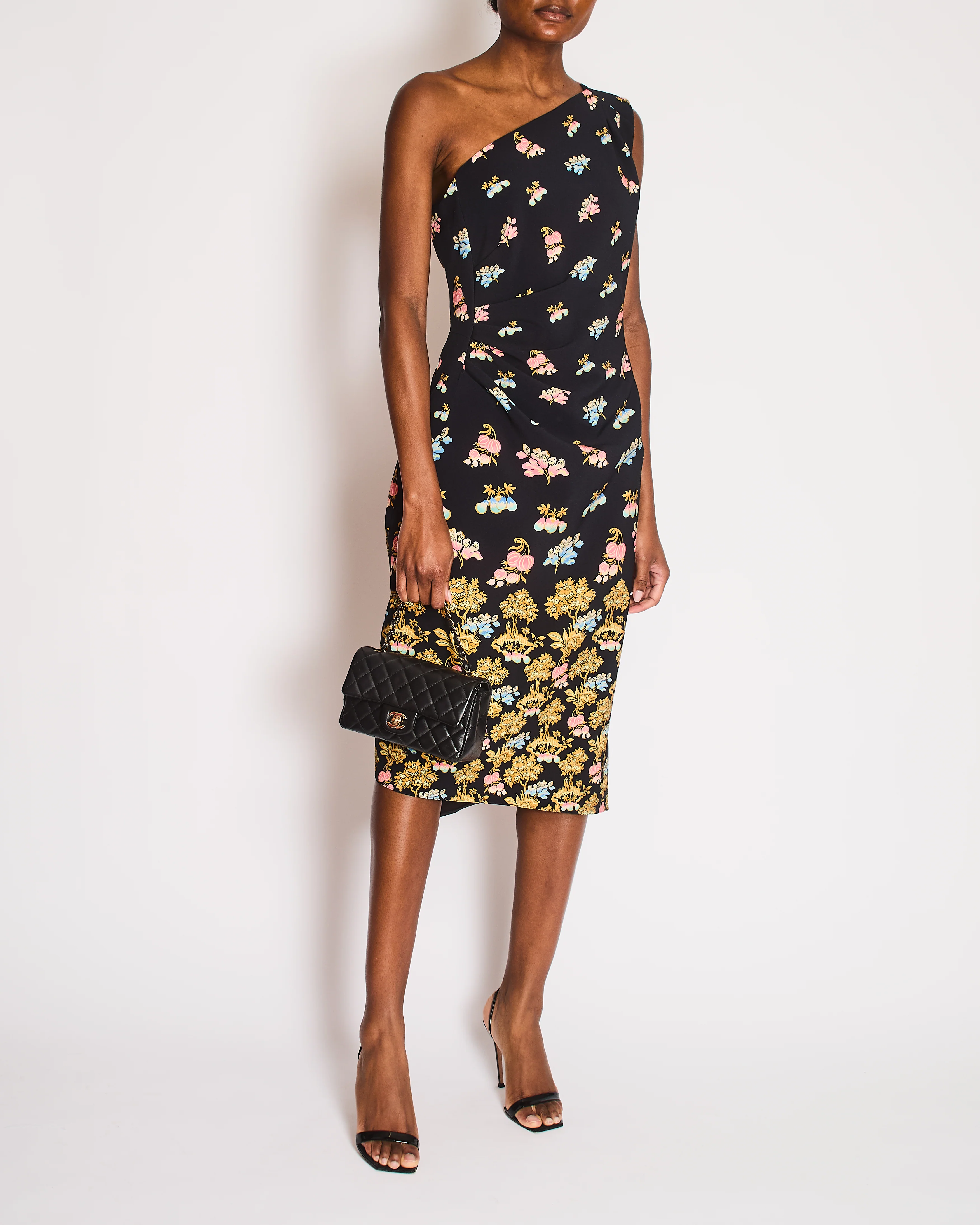 Peter Pilotto One Shoulder Navy Dress with Floral Print Detail Size IT 46 (UK 14)