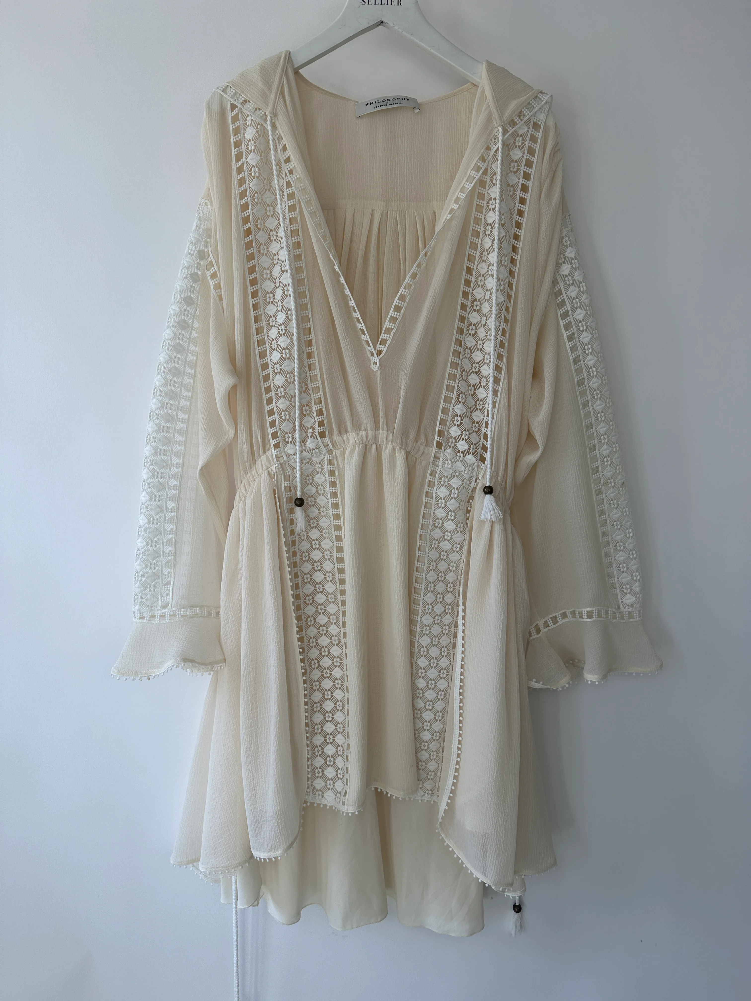 Philosophy Di Lorenzo Serafini Cream Cover Up Dress With Hood & Lace Detail IT 38 (UK 6-8) - Image 6