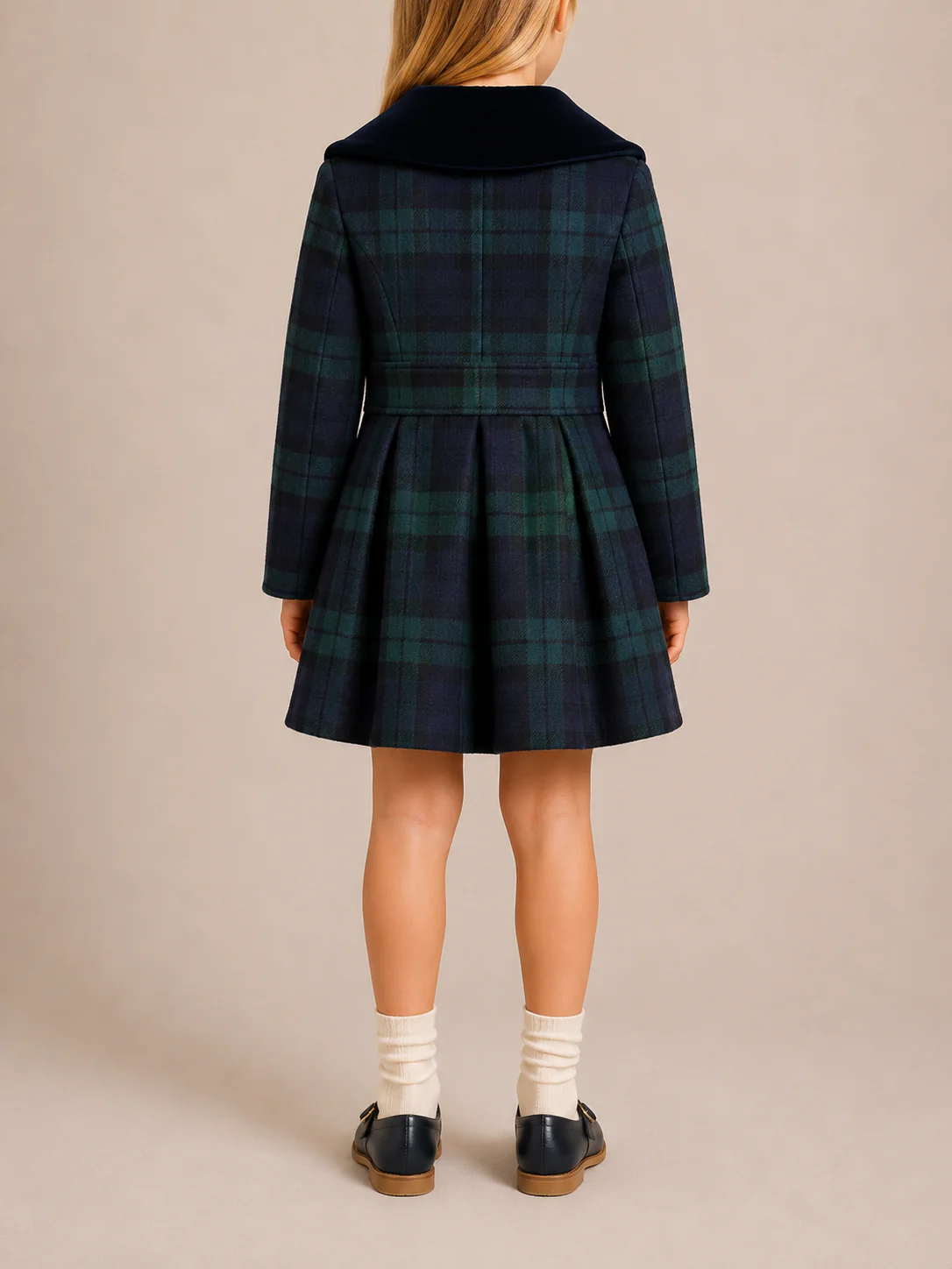 Polo Ralph Lauren Kids Wool Navy and Green Checked Coat with Gold Buttons and Velvet Collar Size 8 years RRP £500 - Image 2