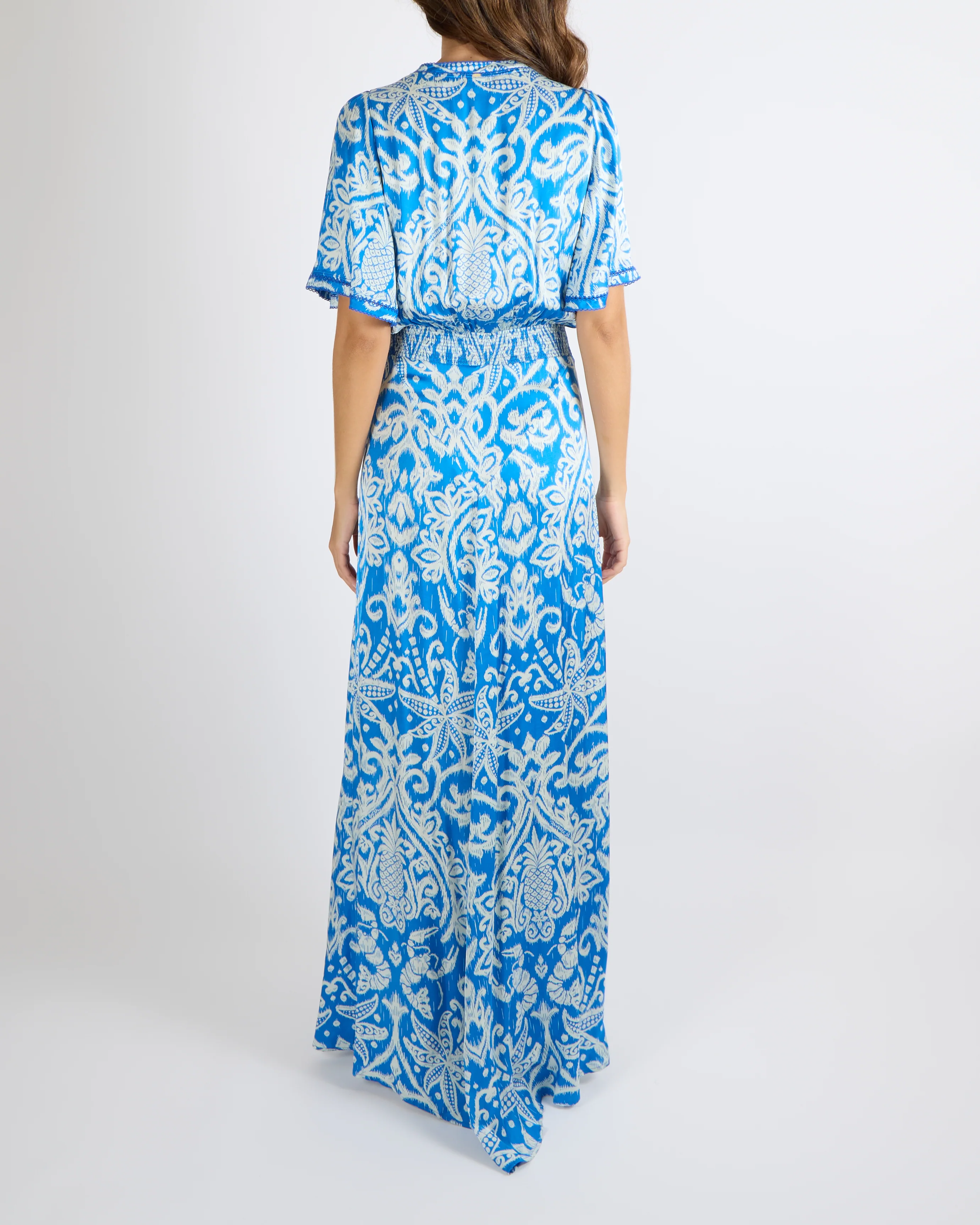 Poupette St Barth Turquoise and White Macro Ikat Print Mabelle Maxi Dress Size L (UK 12) - Image 2