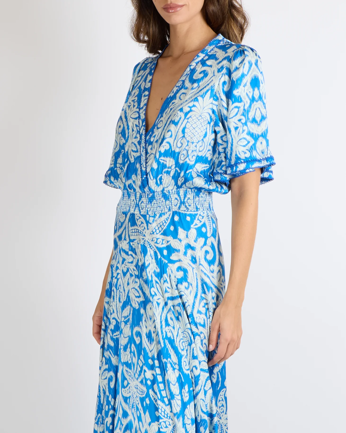 Poupette St Barth Turquoise and White Macro Ikat Print Mabelle Maxi Dress Size L (UK 12) - Image 3