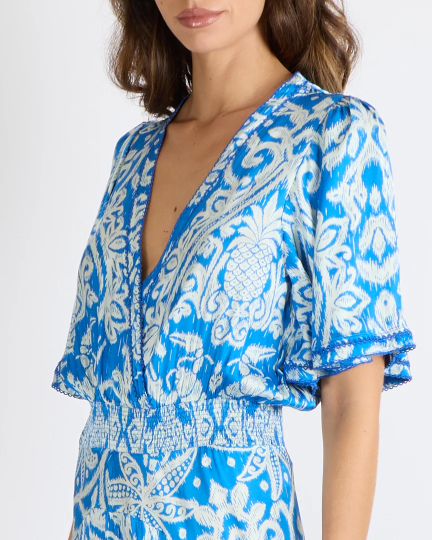 Poupette St Barth Turquoise and White Macro Ikat Print Mabelle Maxi Dress Size L (UK 12) - Image 4