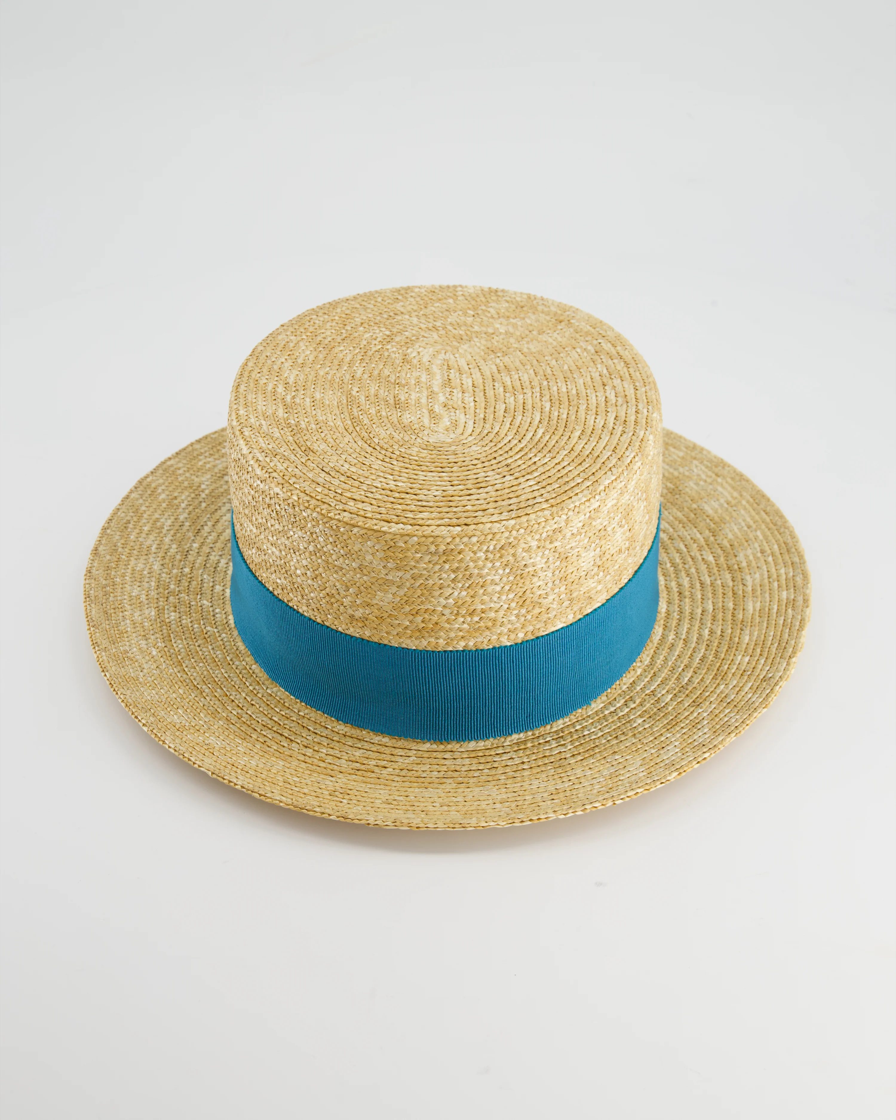 Prada Beige Raffia Woven Hat with Teal Ribbon Detail Size L - Image 3