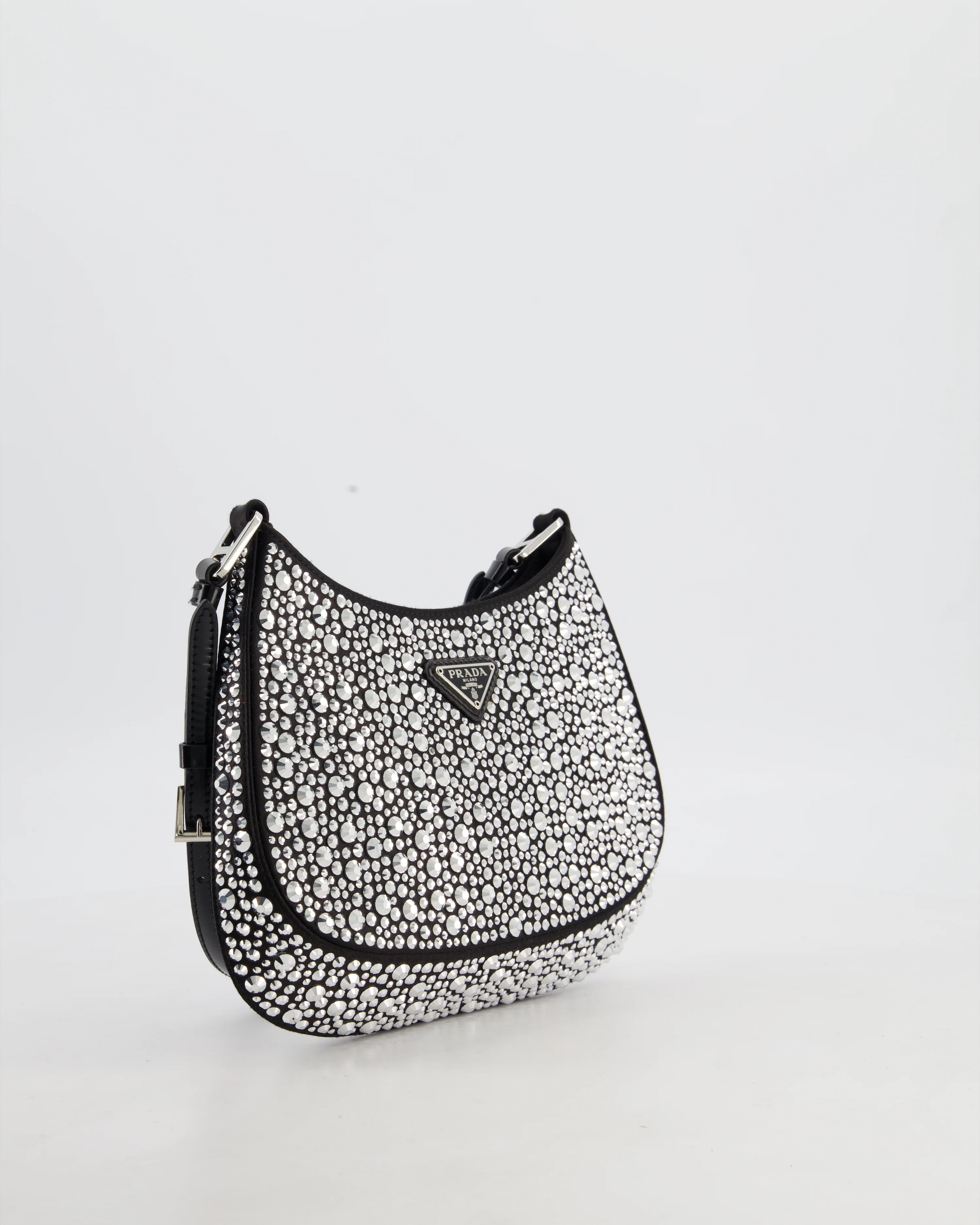 Prada Black Cleo Small Bag with in Satin with Rhinestone Details RRP £2,000 - Image 3