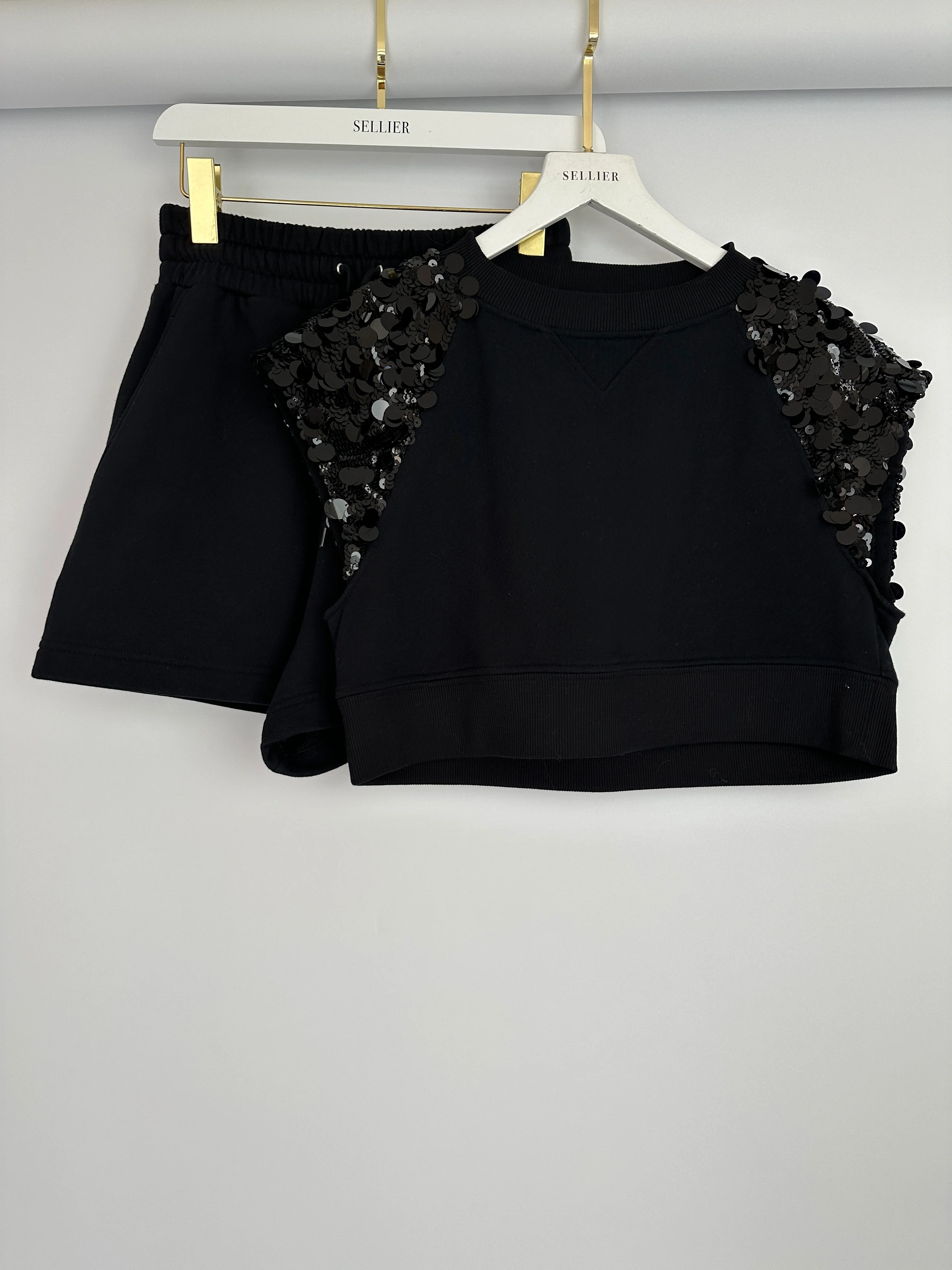 Prada Black Cotton Shorts and Crop Top Set With Sequin Embellishment Detail Size Small (UK 8) - Image 12
