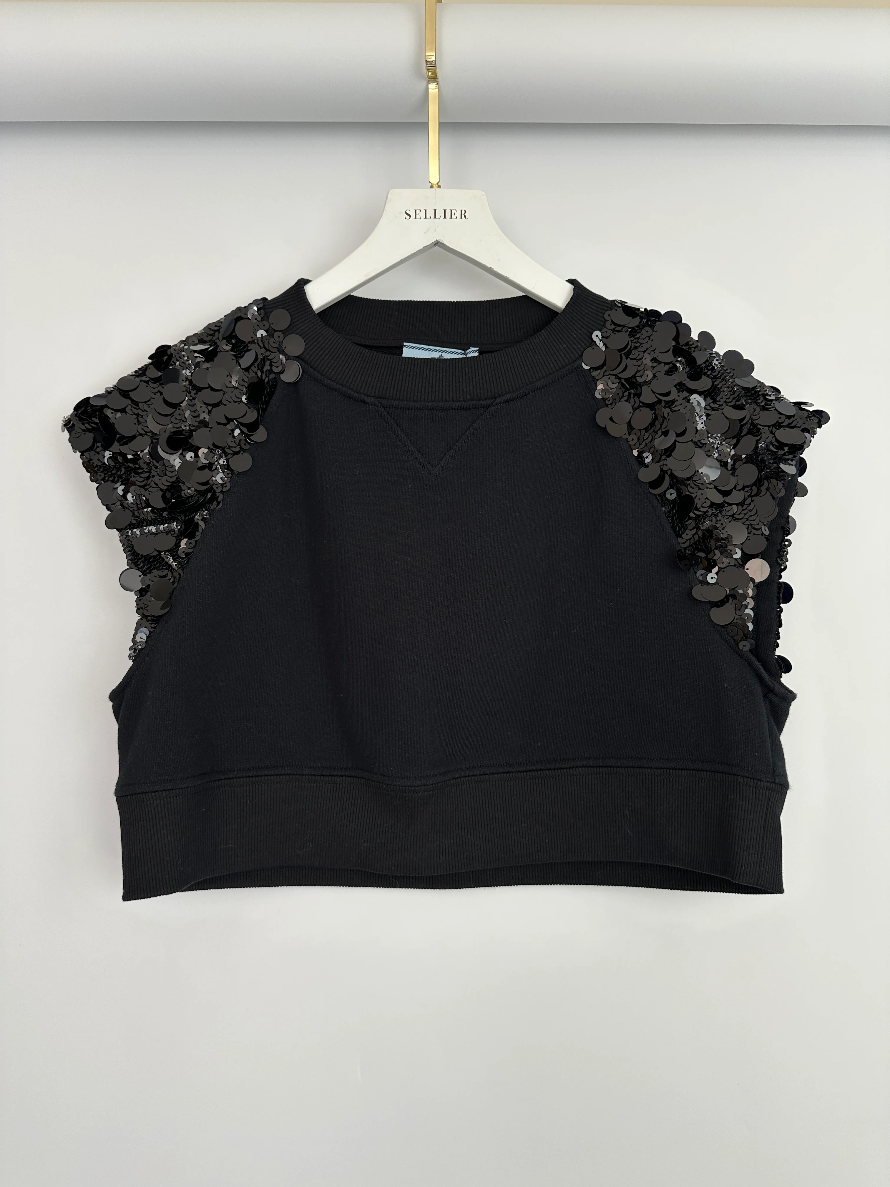 Prada Black Cotton Shorts and Crop Top Set With Sequin Embellishment Detail Size Small (UK 8) - Image 17