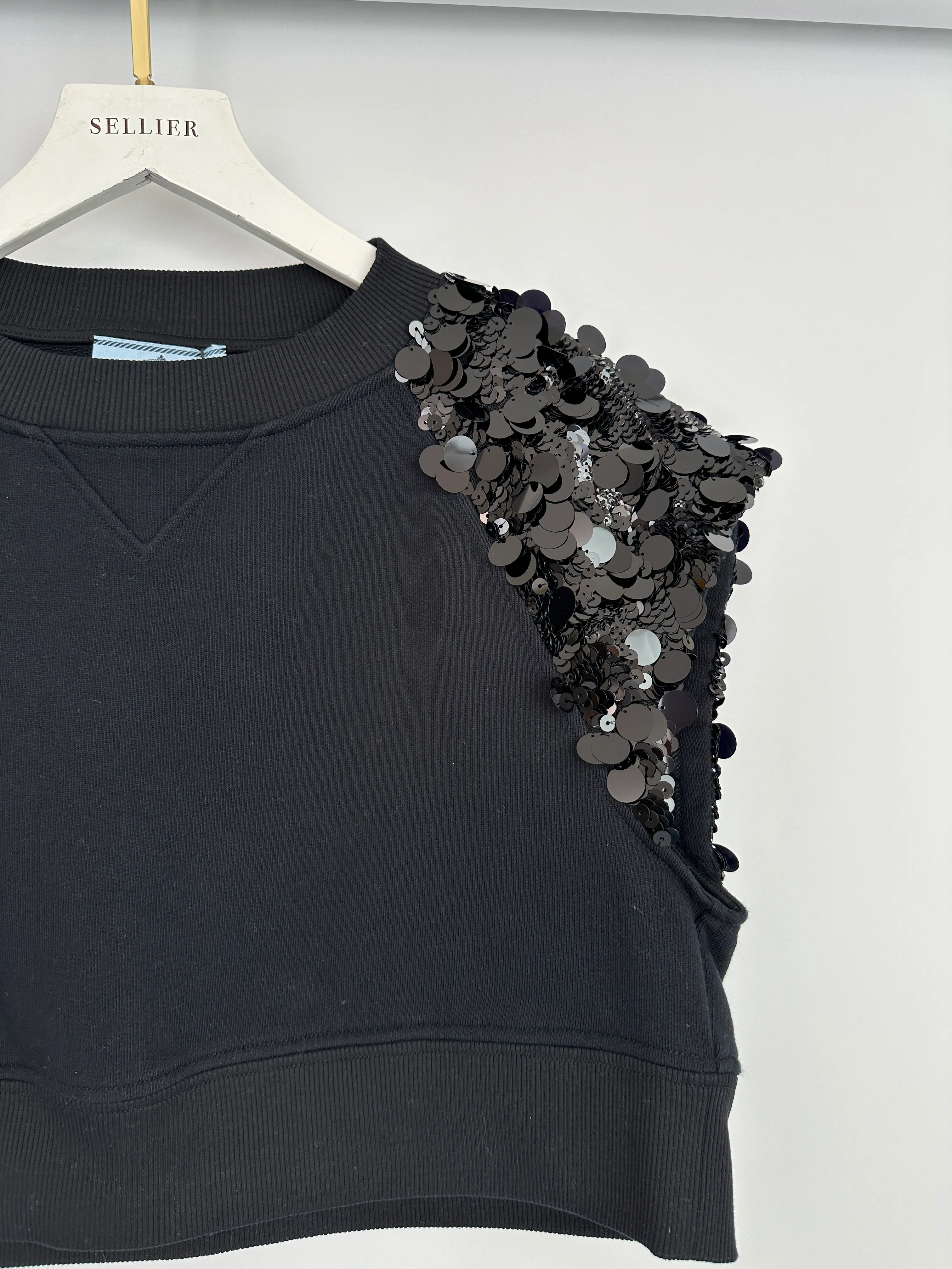Prada Black Cotton Shorts and Crop Top Set With Sequin Embellishment Detail Size Small (UK 8) - Image 18
