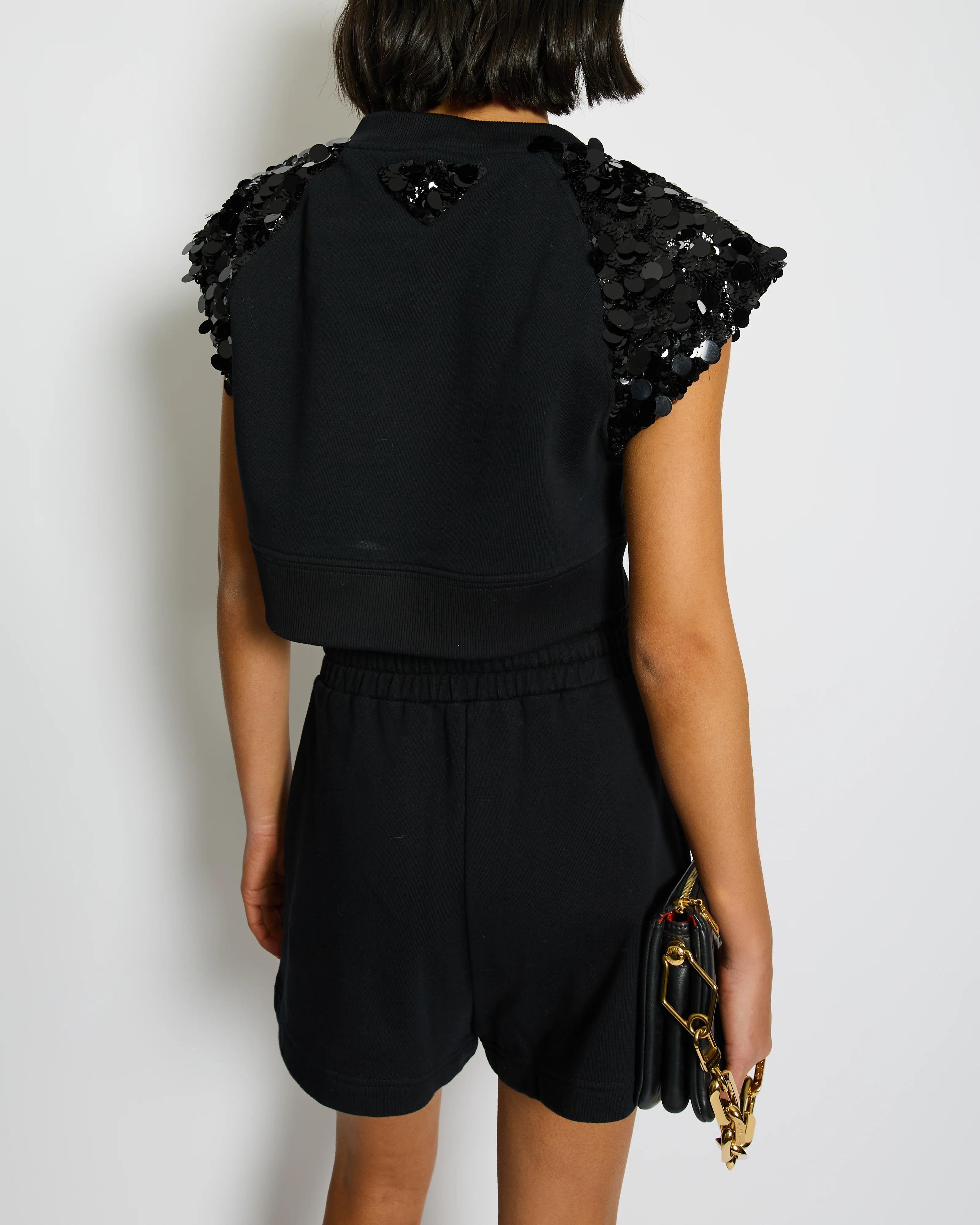 Prada Black Cotton Shorts and Crop Top Set With Sequin Embellishment Detail Size Small (UK 8) - Image 2