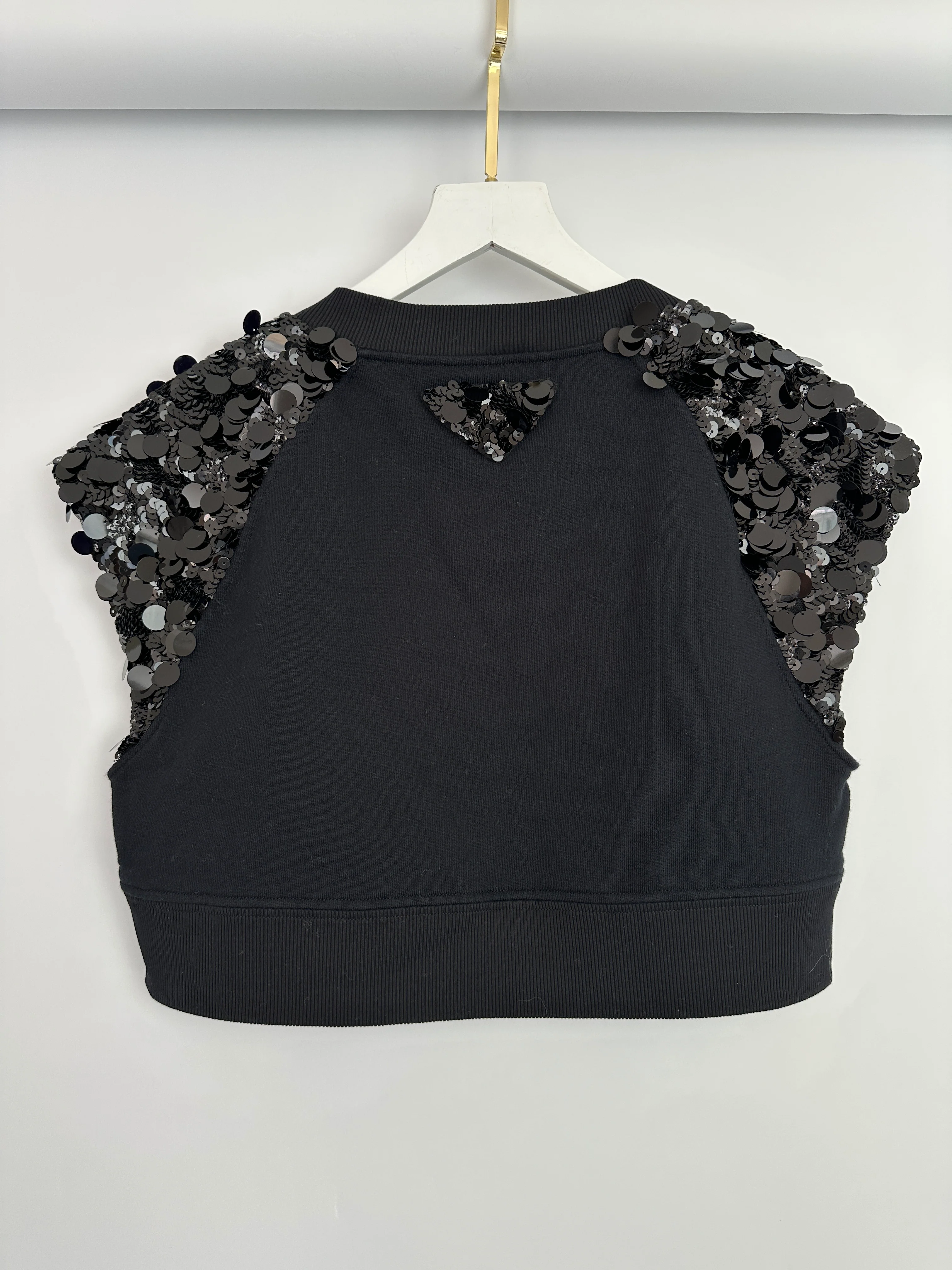 Prada Black Cotton Shorts and Crop Top Set With Sequin Embellishment Detail Size Small (UK 8) - Image 20
