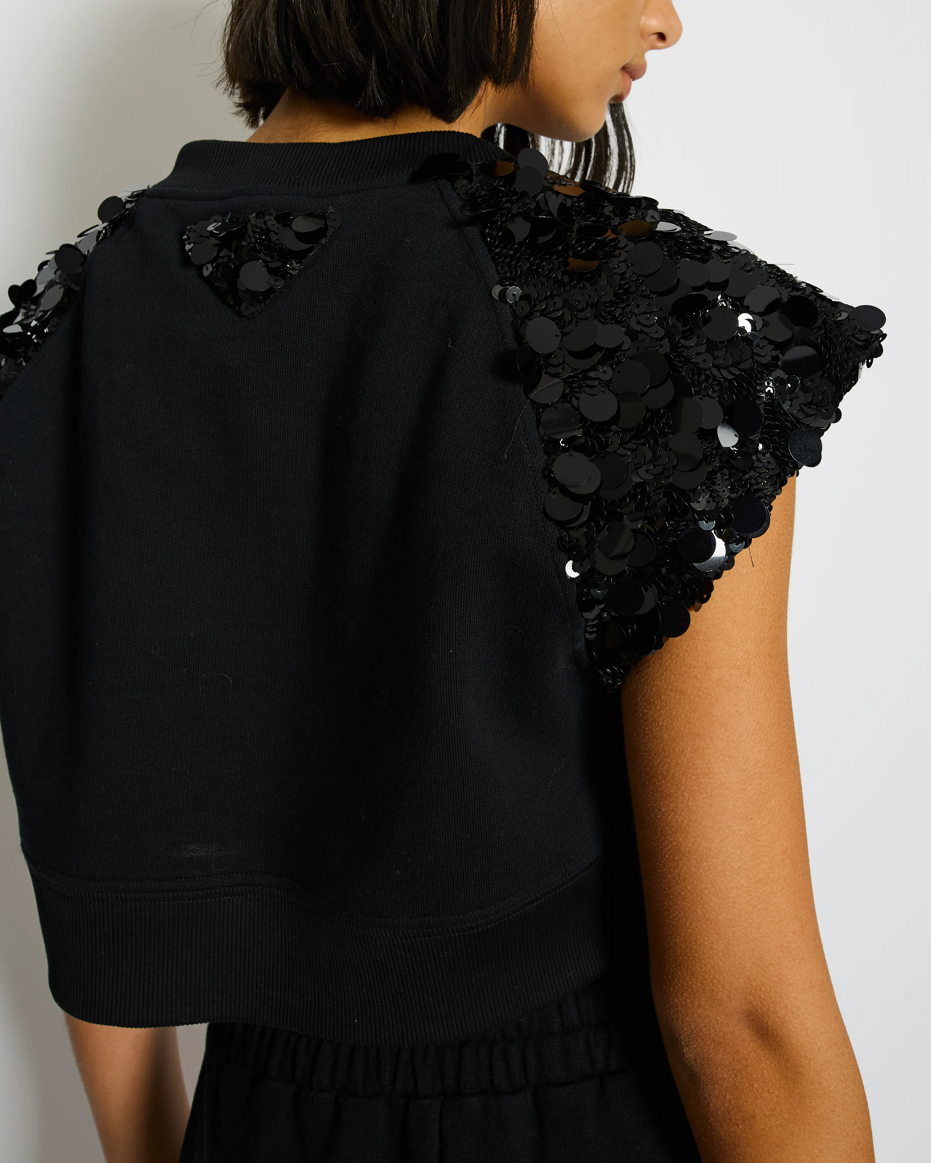 Prada Black Cotton Shorts and Crop Top Set With Sequin Embellishment Detail Size Small (UK 8) - Image 3