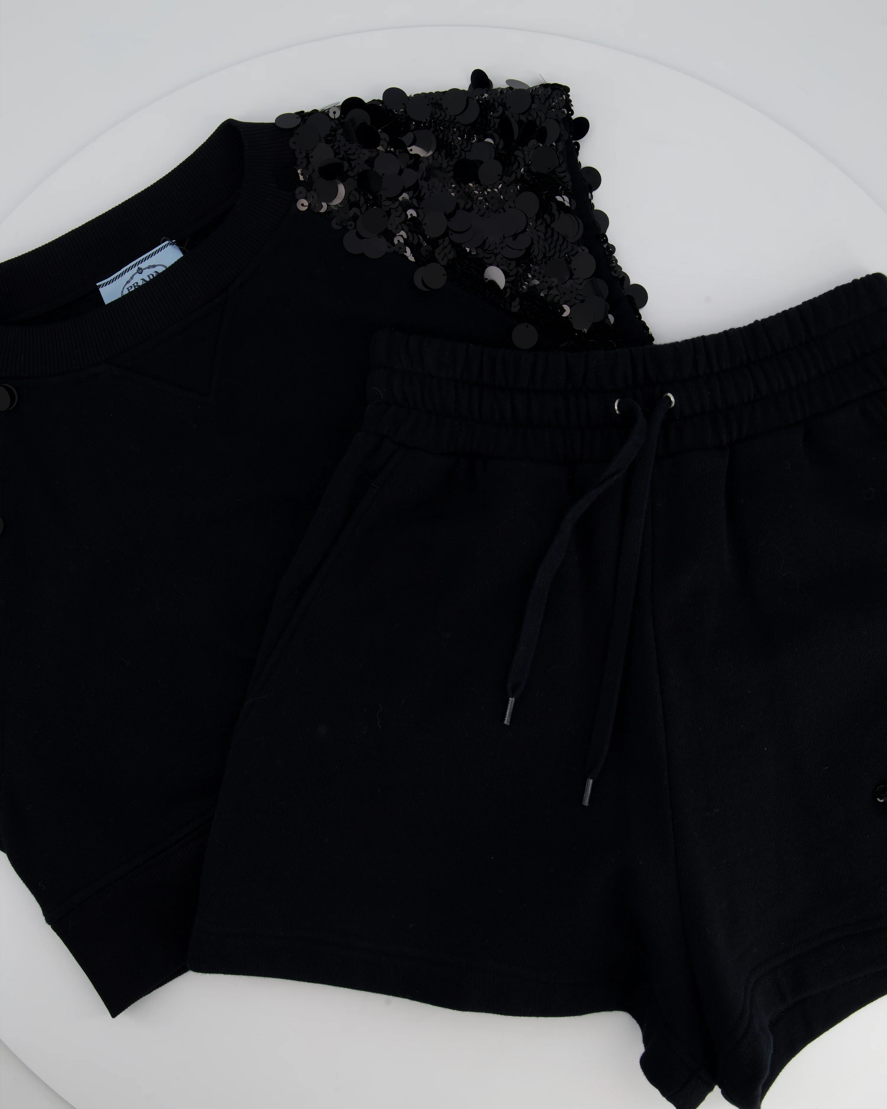 Prada Black Cotton Shorts and Crop Top Set With Sequin Embellishment Detail Size Small (UK 8) - Image 7